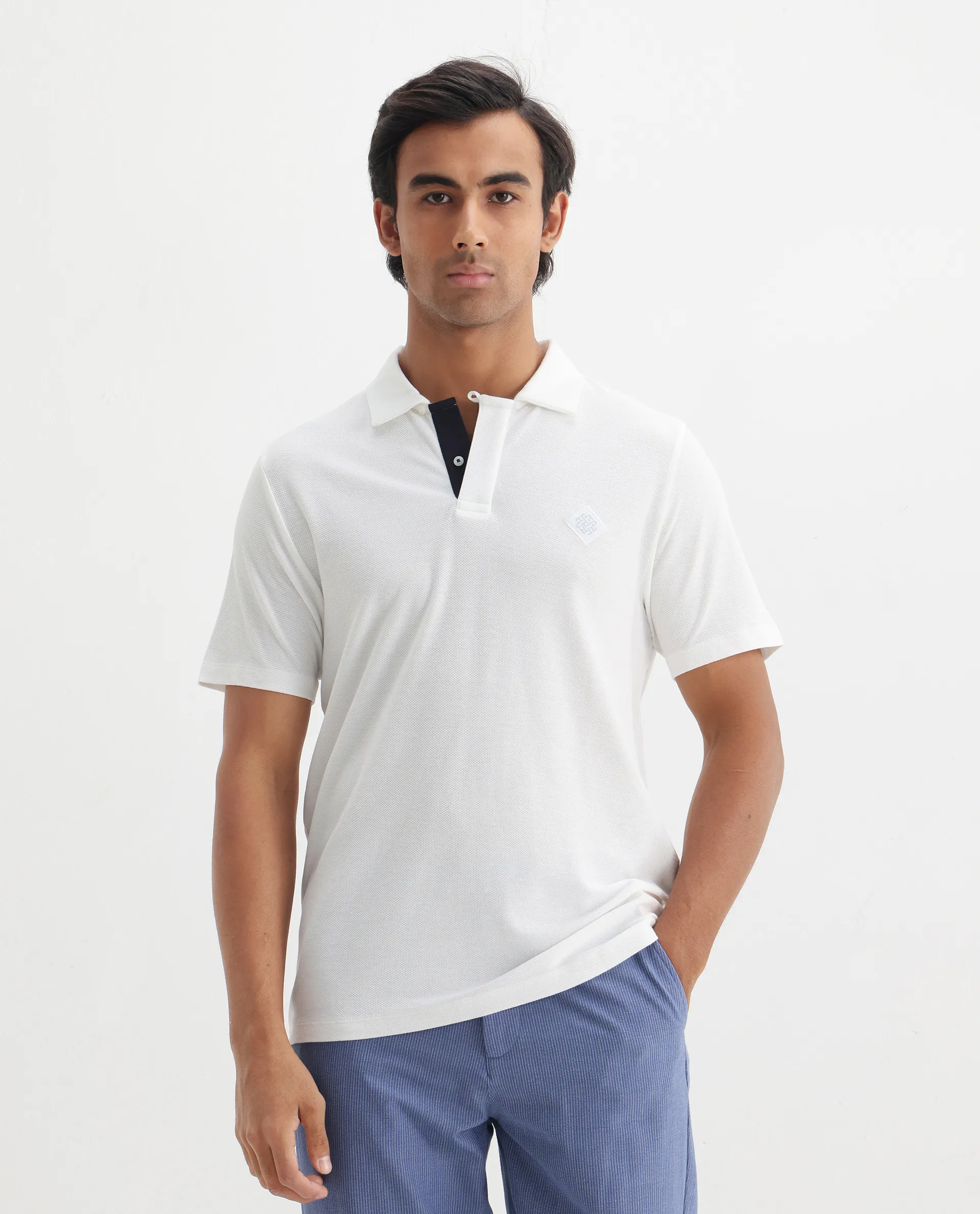 Rare Rabbit Men's Charles Off White Cotton Plain Regular Fit Half Sleeve Polo - Image 3