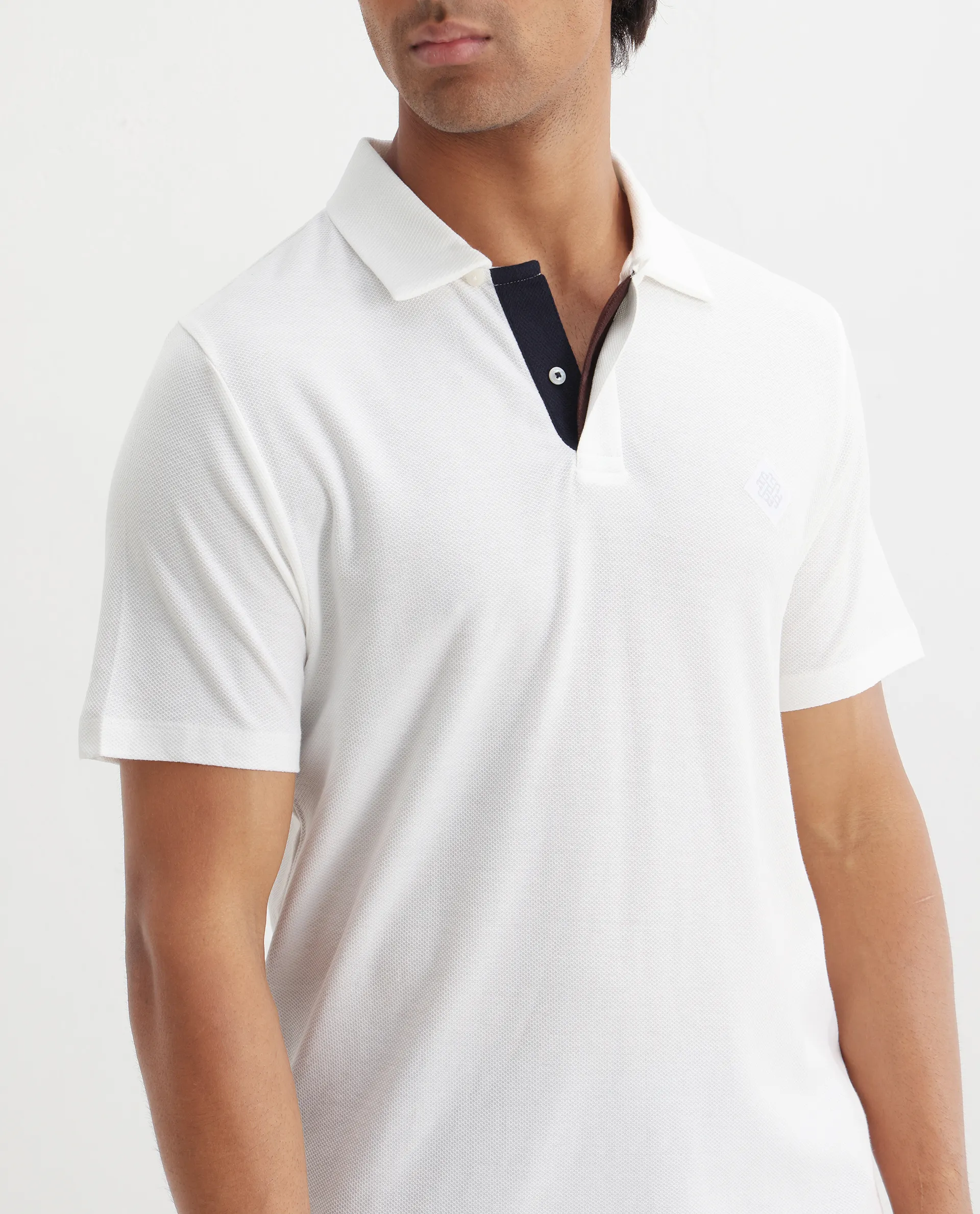 Rare Rabbit Men's Charles Off White Cotton Plain Regular Fit Half Sleeve Polo - Image 5