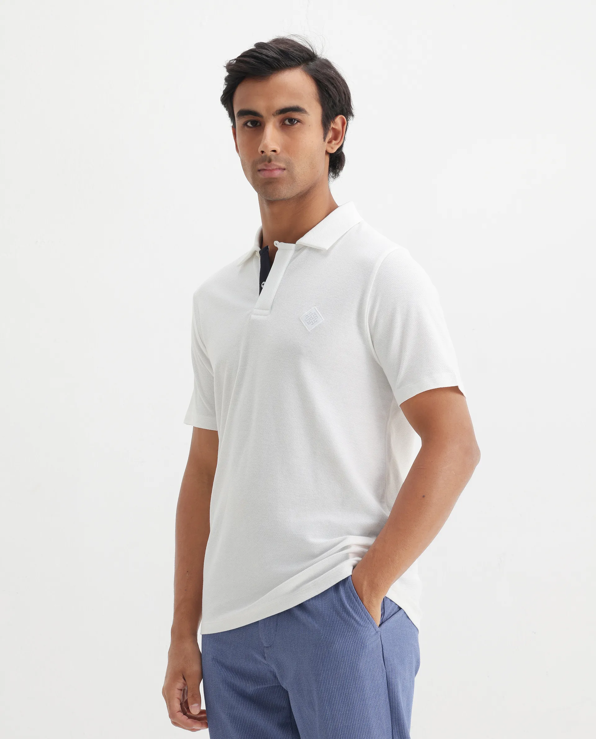 Rare Rabbit Men's Charles Off White Cotton Plain Regular Fit Half Sleeve Polo - Image 7