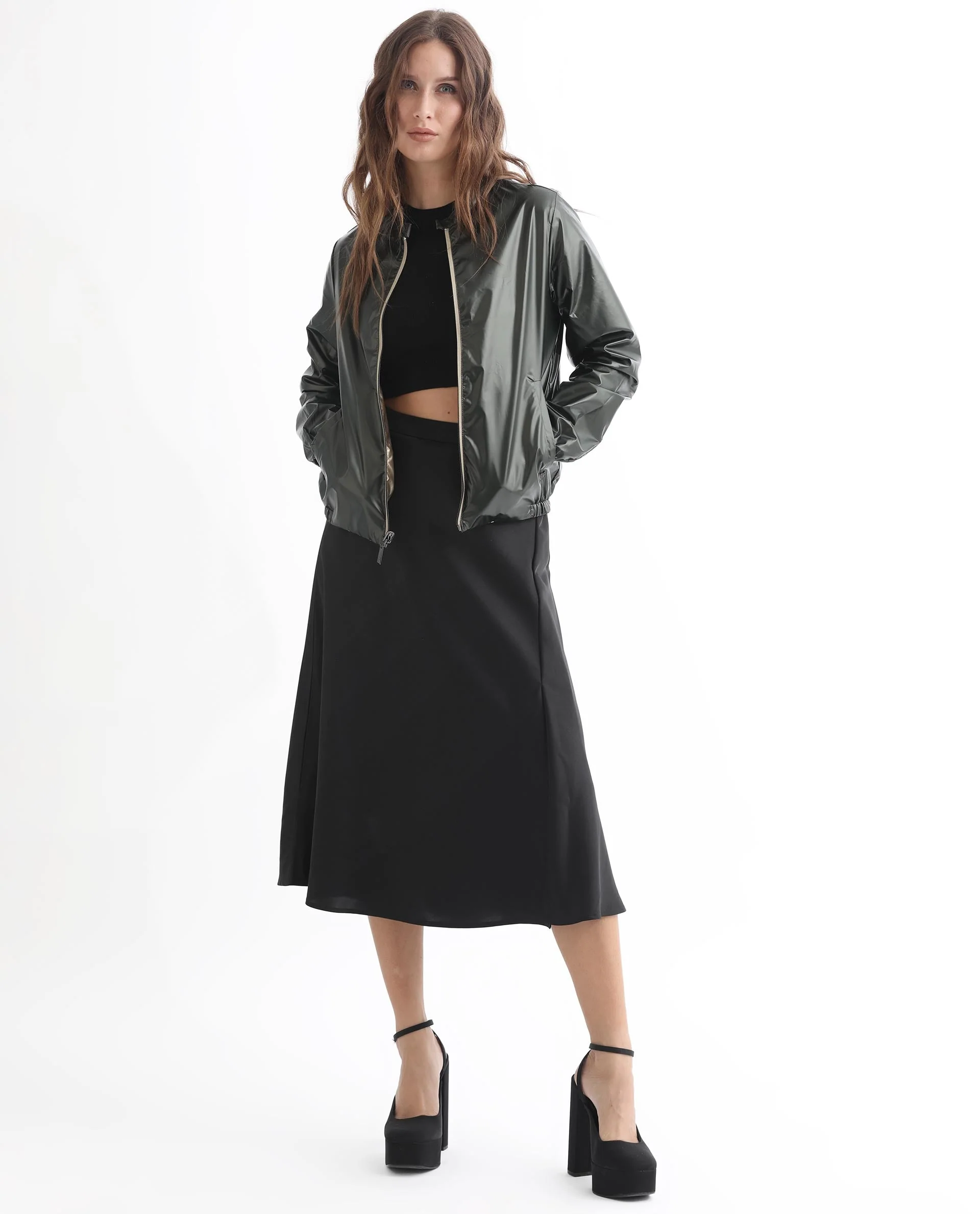 Rareism Women's Charlotte Gold Polyester Mandarin Collar Plain Regular Fit Jacket - Image 17
