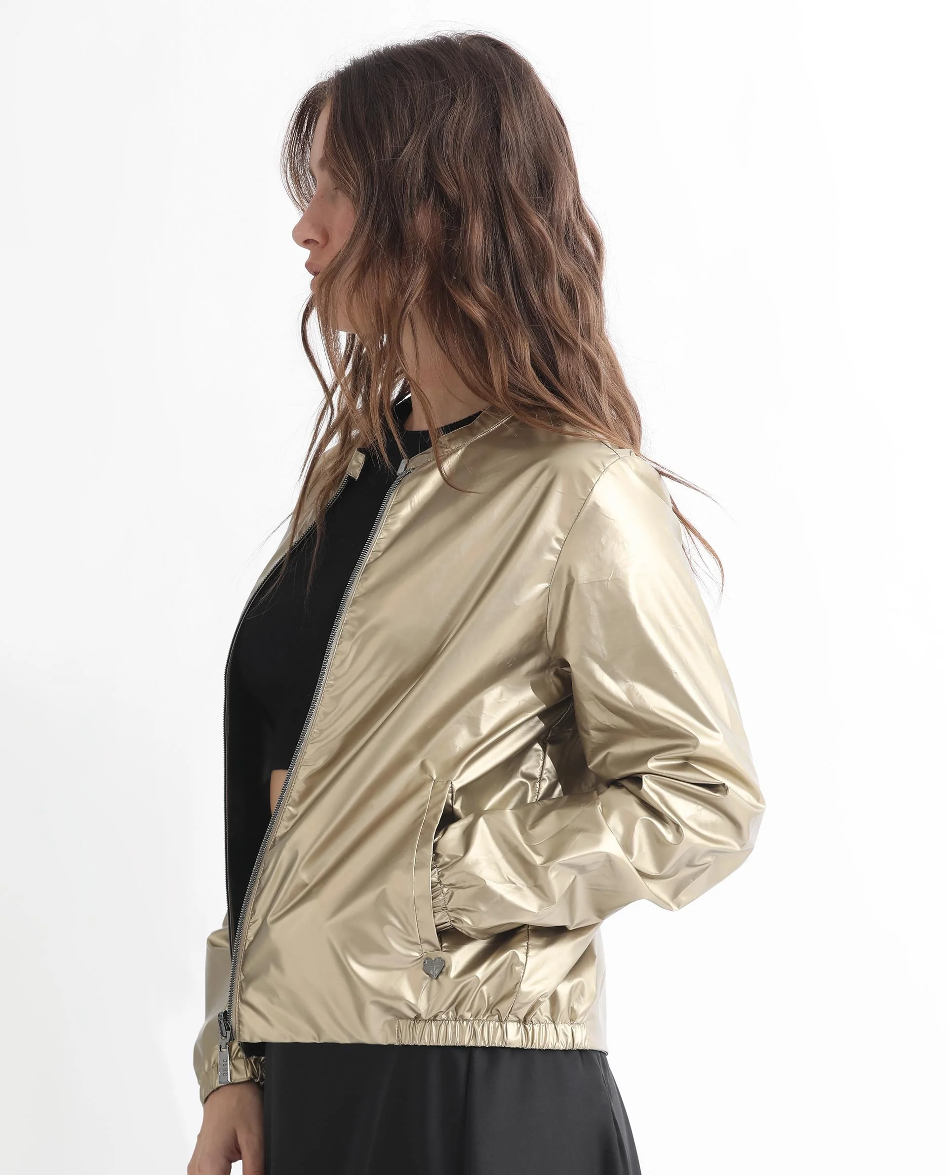 Rareism Women's Charlotte Gold Polyester Mandarin Collar Plain Regular Fit Jacket - Image 21