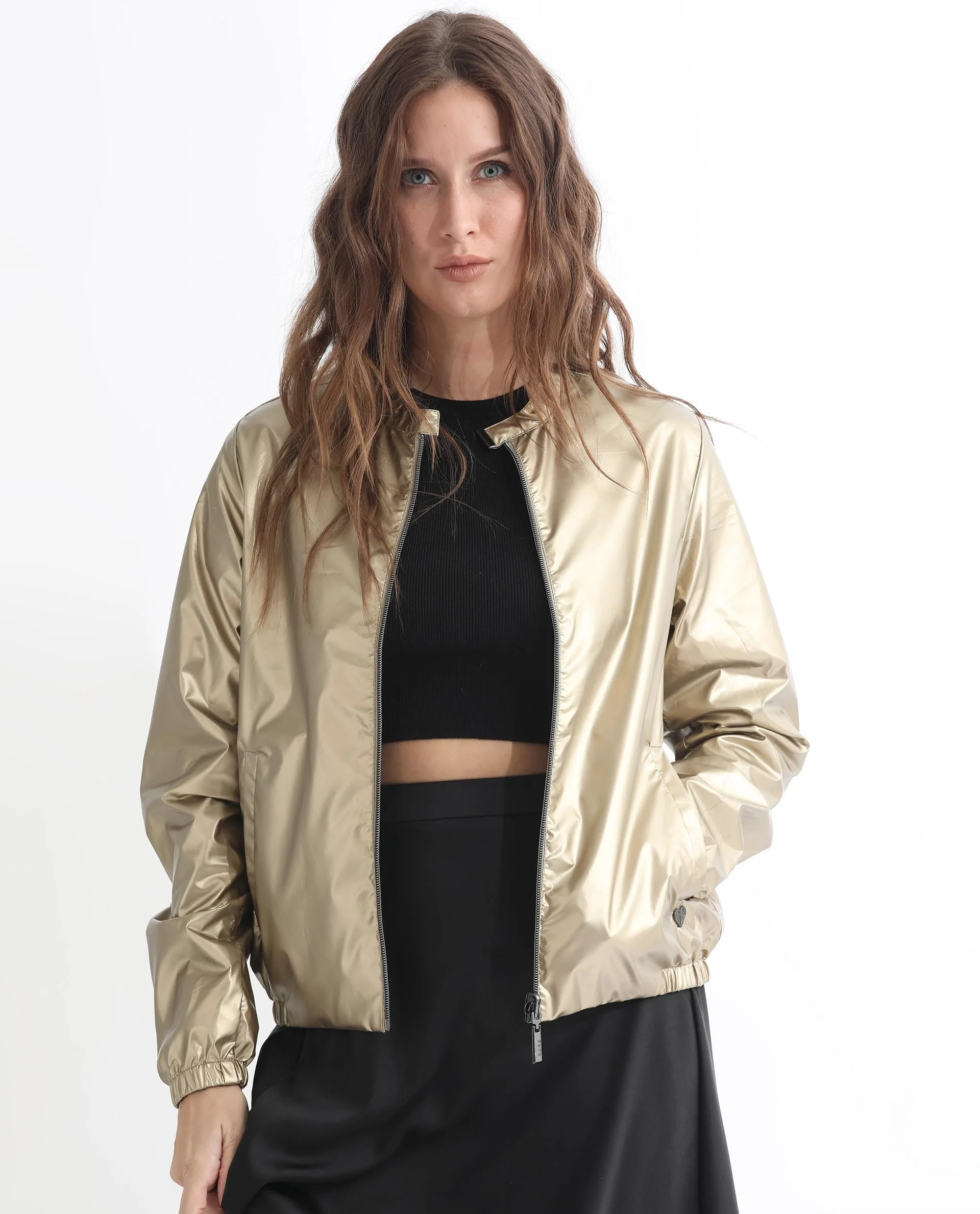Rareism Women's Charlotte Gold Polyester Mandarin Collar Plain Regular Fit Jacket - Image 24