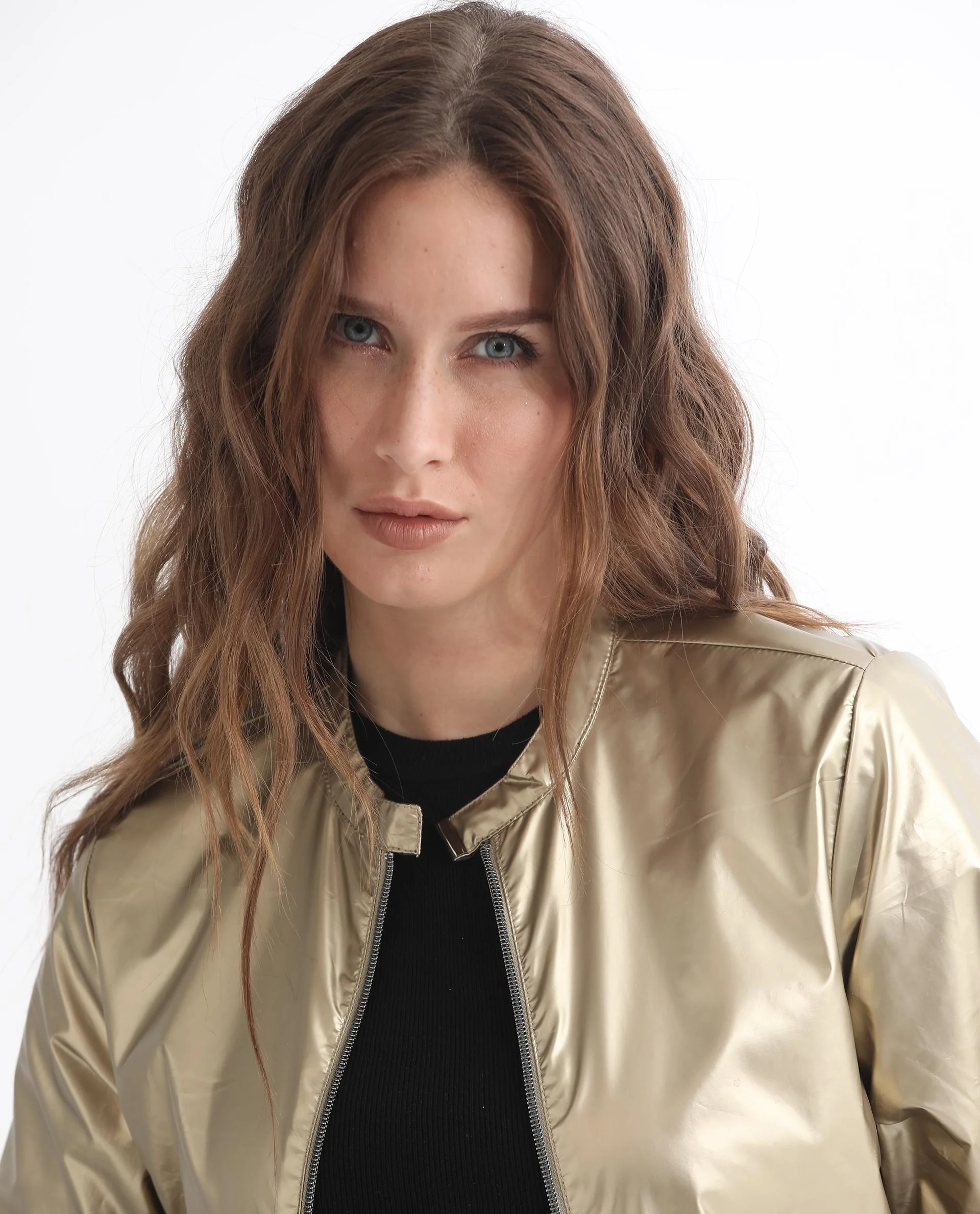 Rareism Women's Charlotte Gold Polyester Mandarin Collar Plain Regular Fit Jacket - Image 5
