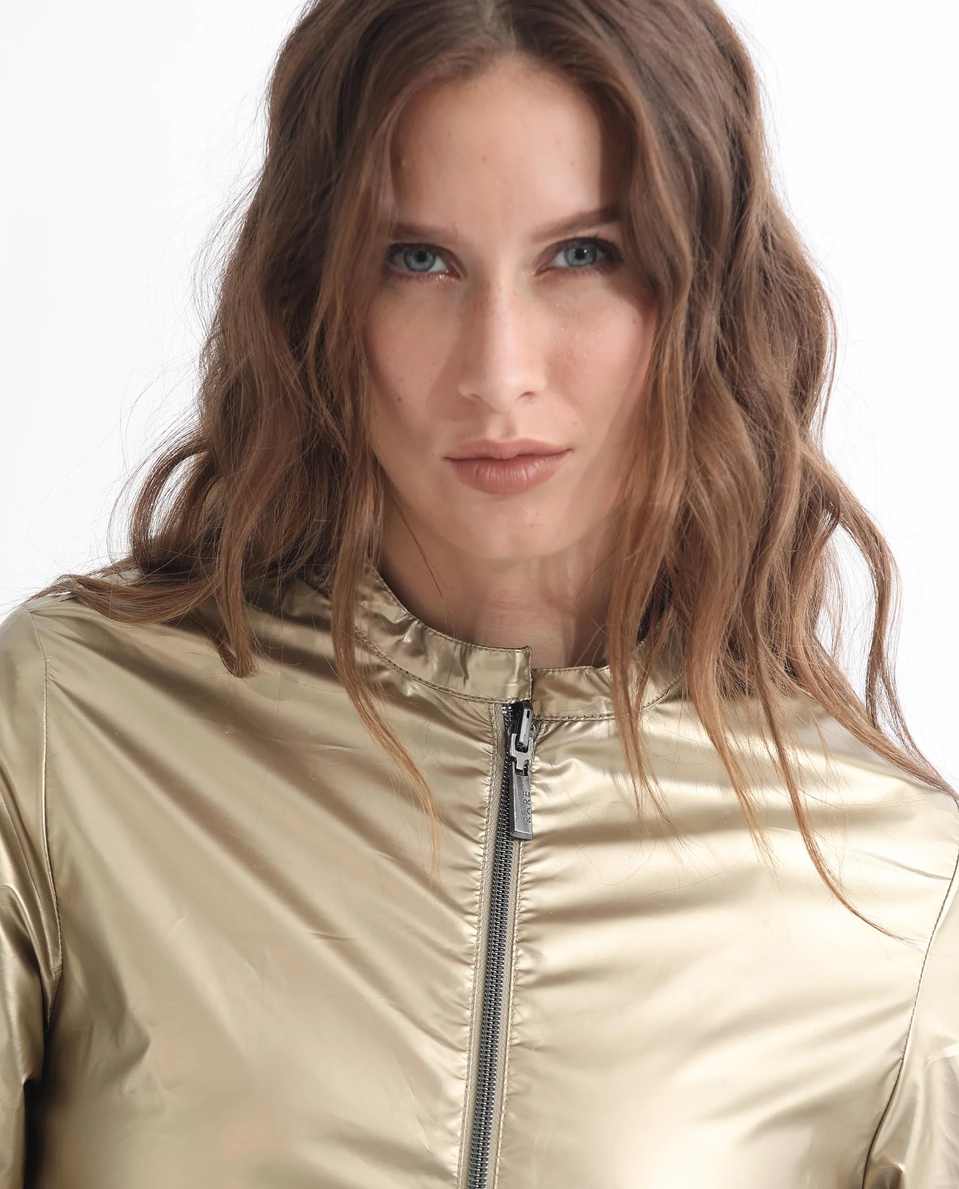 Rareism Women's Charlotte Gold Polyester Mandarin Collar Plain Regular Fit Jacket - Image 6