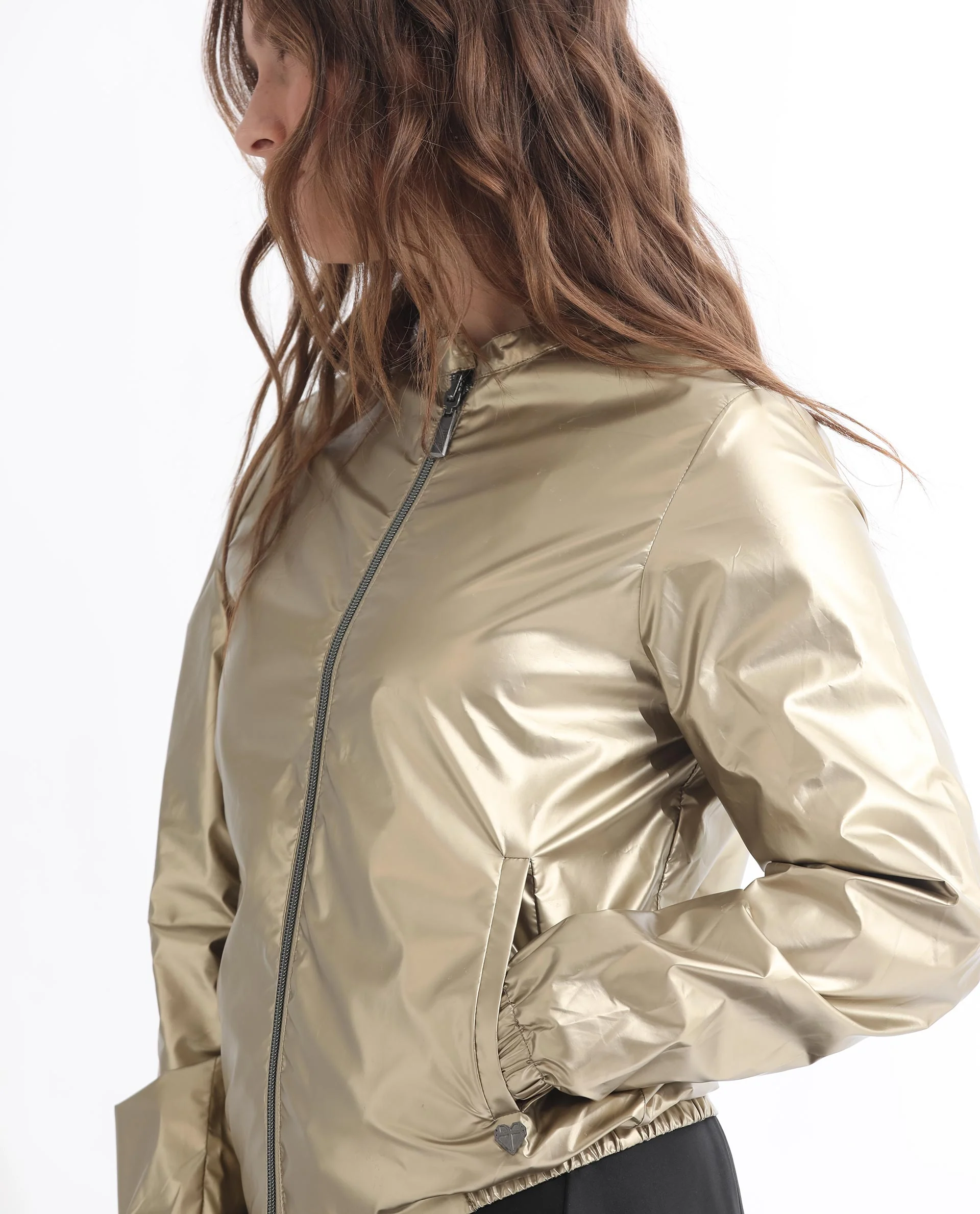 Rareism Women's Charlotte Gold Polyester Mandarin Collar Plain Regular Fit Jacket - Image 8