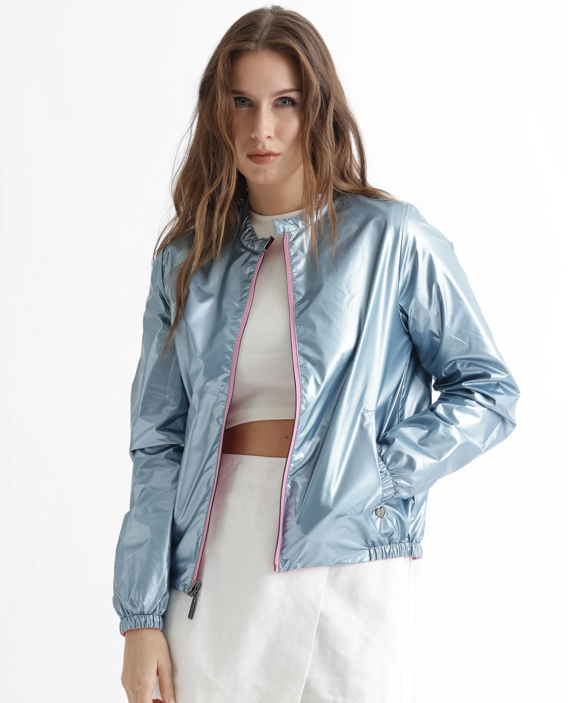 Rareism Women's Charlotte Pink Polyester Mandarin Collar Plain Regular Fit Jacket - Image 3