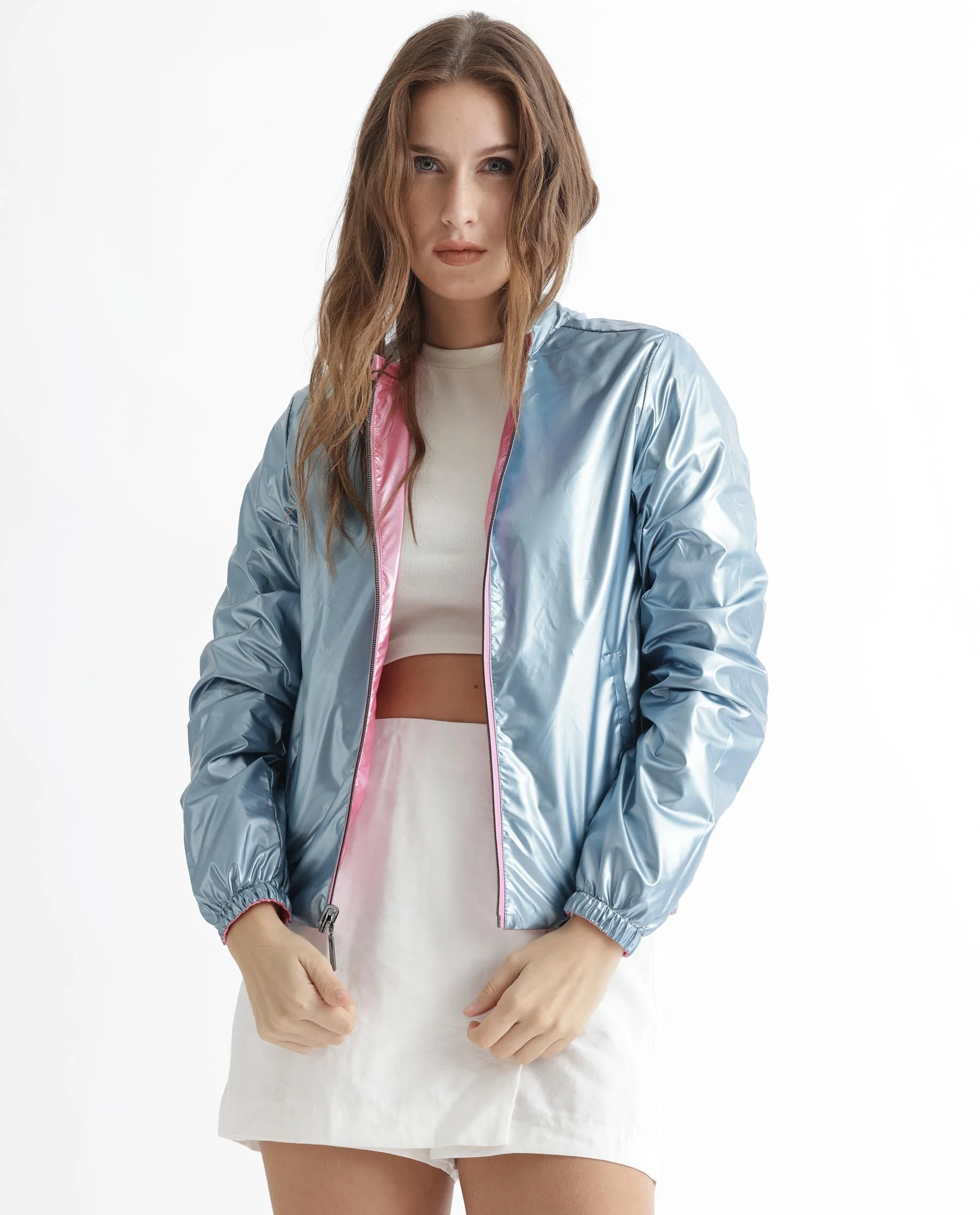 Rareism Women's Charlotte Pink Polyester Mandarin Collar Plain Regular Fit Jacket - Image 5