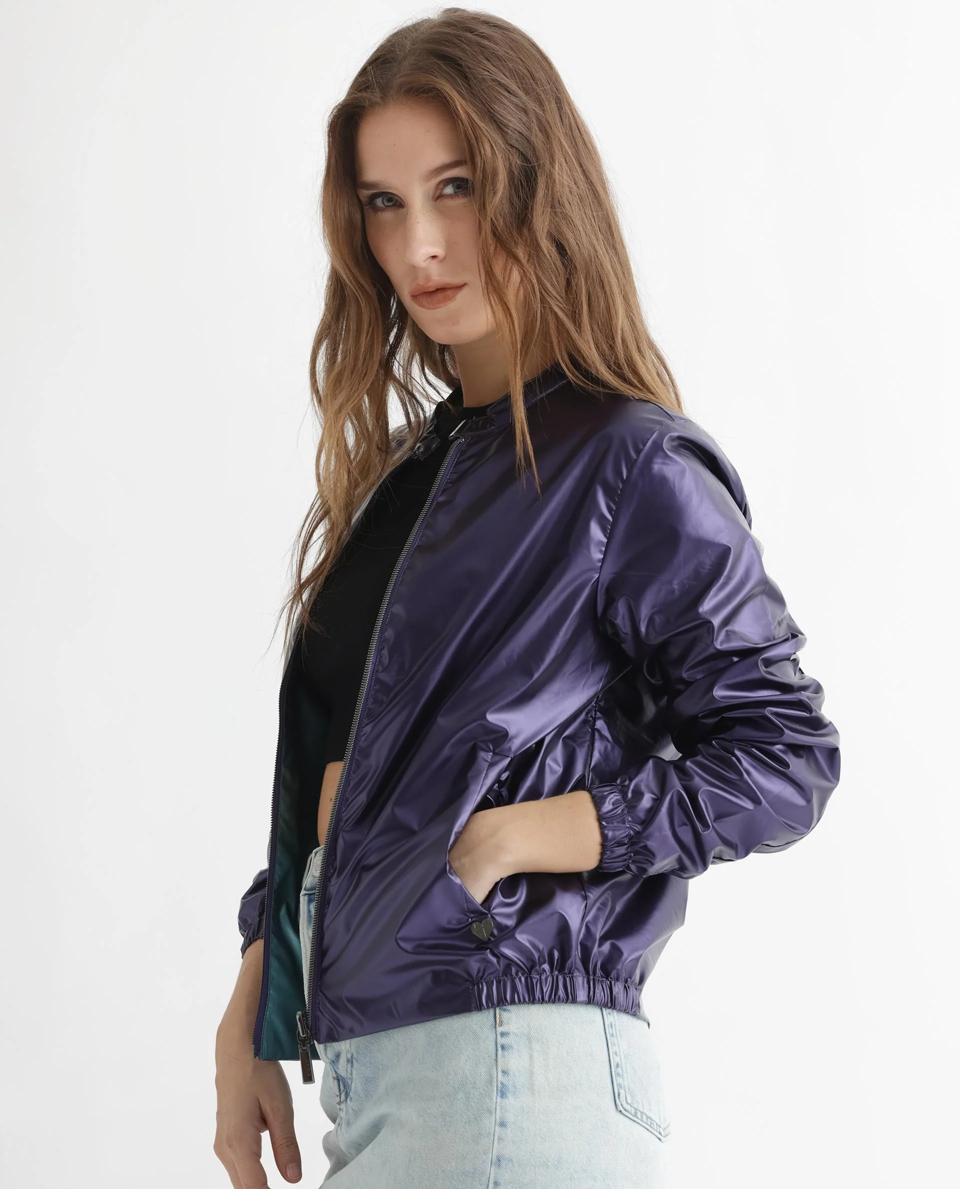Rareism Women's Charlotte Purple Polyester Mandarin Collar Plain Regular Fit Jacket - Image 16