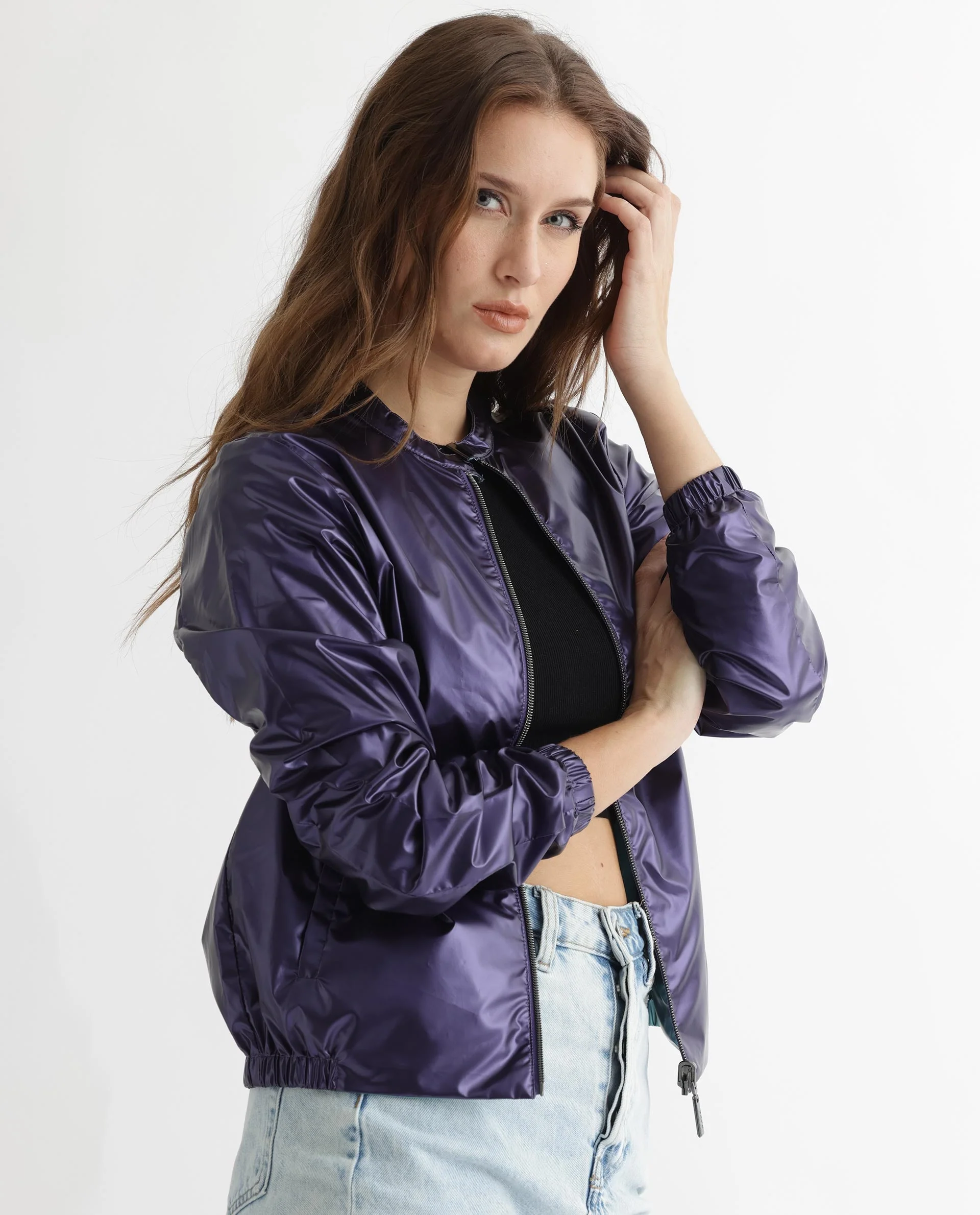 Rareism Women's Charlotte Purple Polyester Mandarin Collar Plain Regular Fit Jacket - Image 17