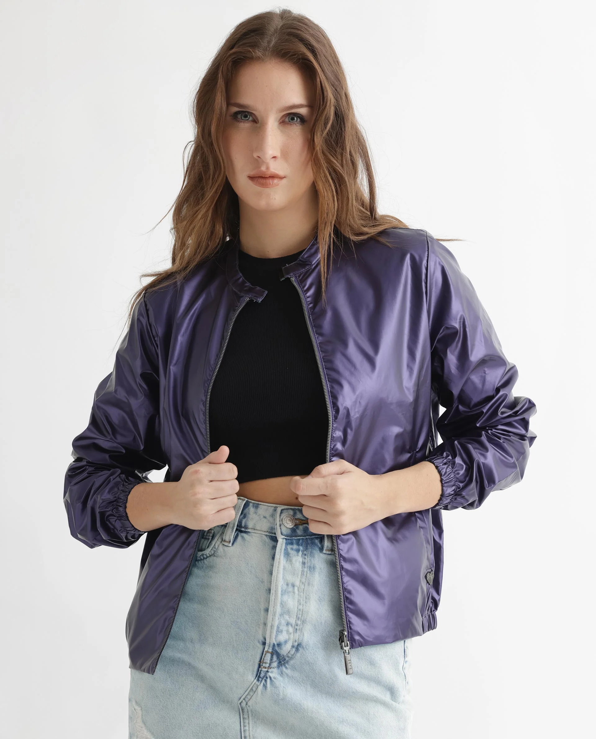 Rareism Women's Charlotte Purple Polyester Mandarin Collar Plain Regular Fit Jacket - Image 2