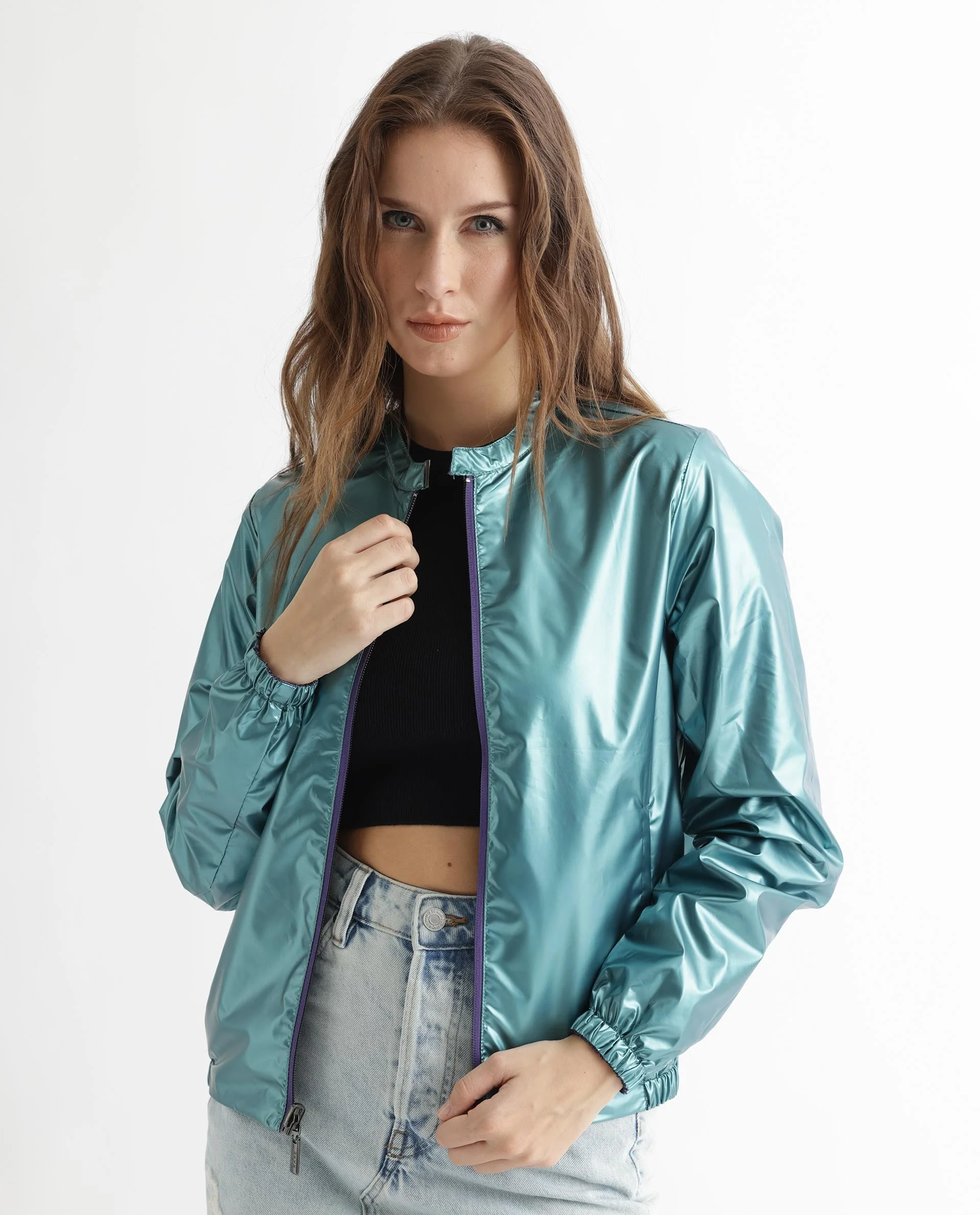 Rareism Women's Charlotte Purple Polyester Mandarin Collar Plain Regular Fit Jacket - Image 5