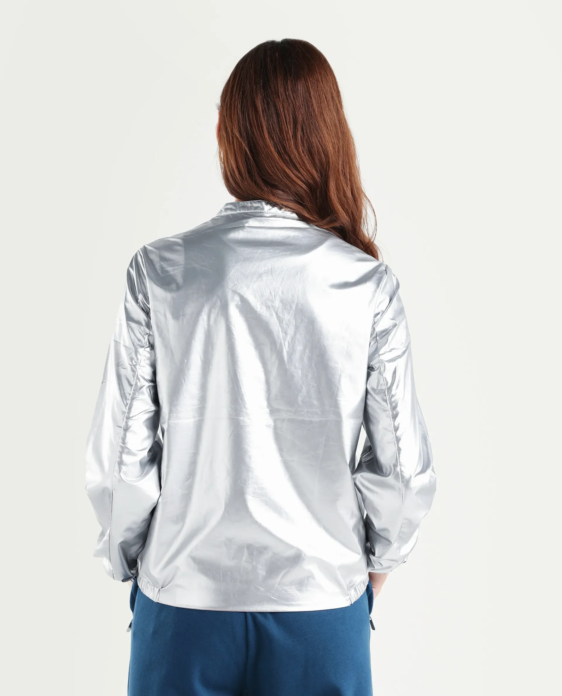 Rareism Women's Charlotte Silver Polyester Mandarin Collar Plain Regular Fit Jacket - Image 8