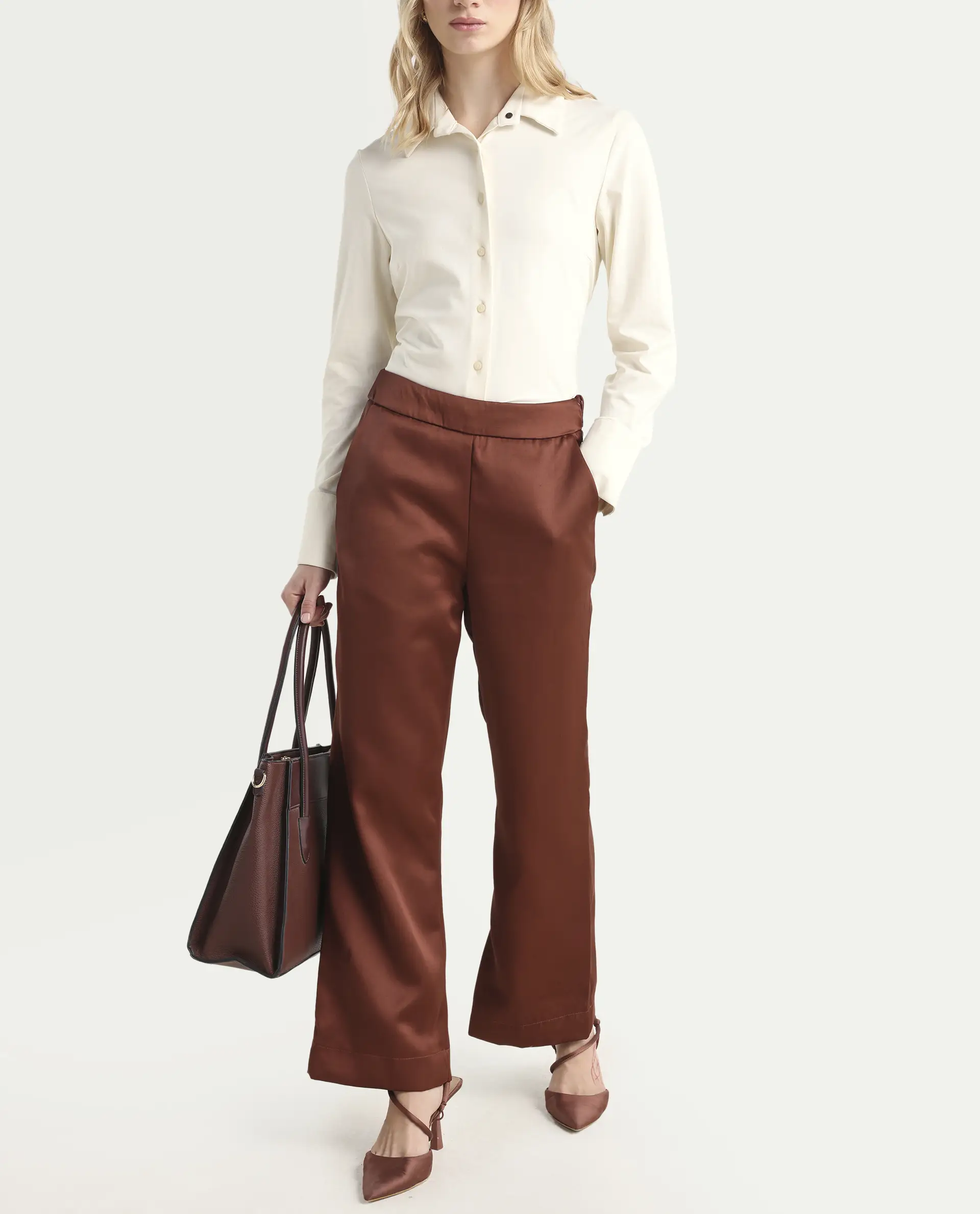 Rareism Women's Charo Brown Polyester Plain Ankle Length Tailored Trouser - Image 2