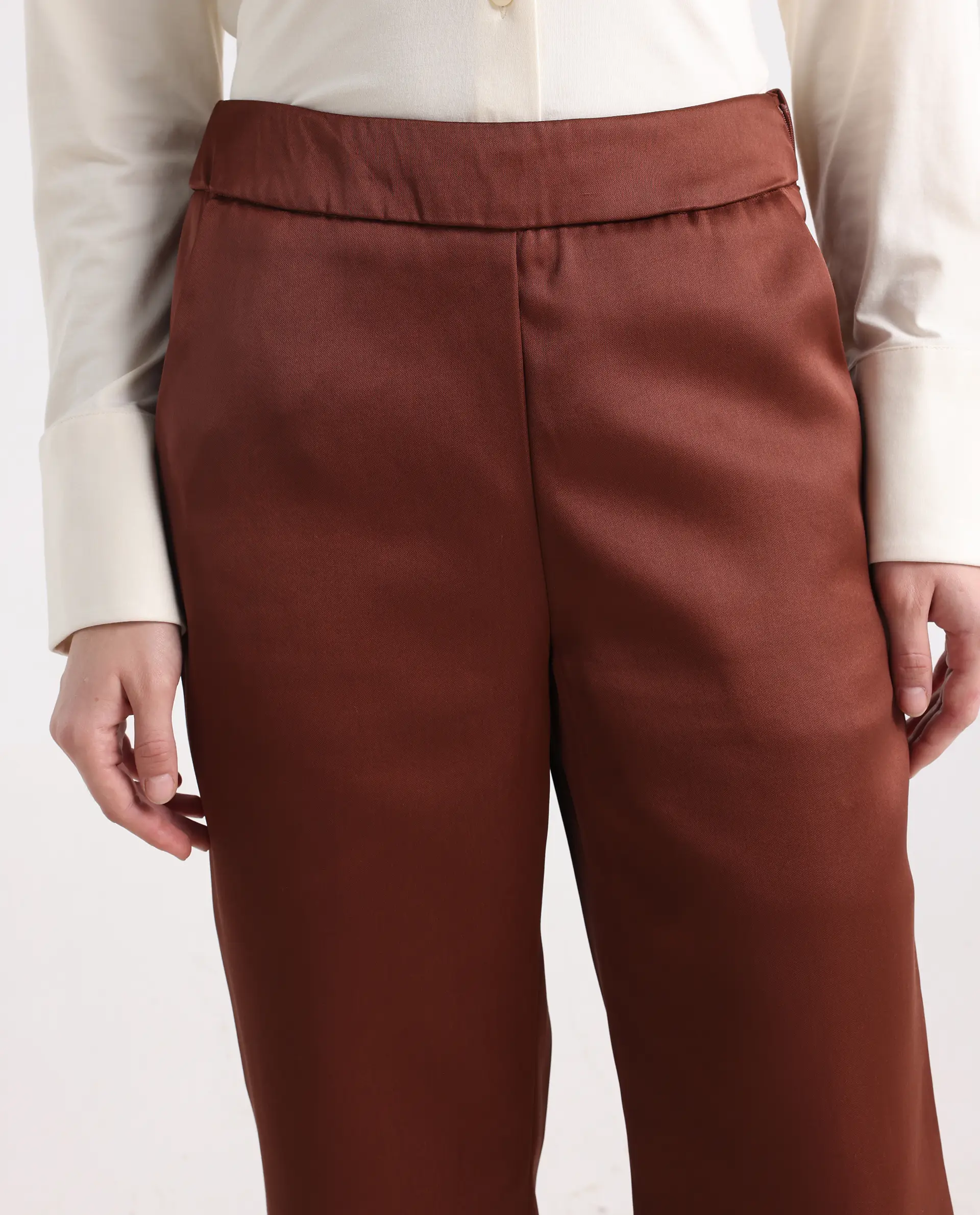 Rareism Women's Charo Brown Polyester Plain Ankle Length Tailored Trouser - Image 4