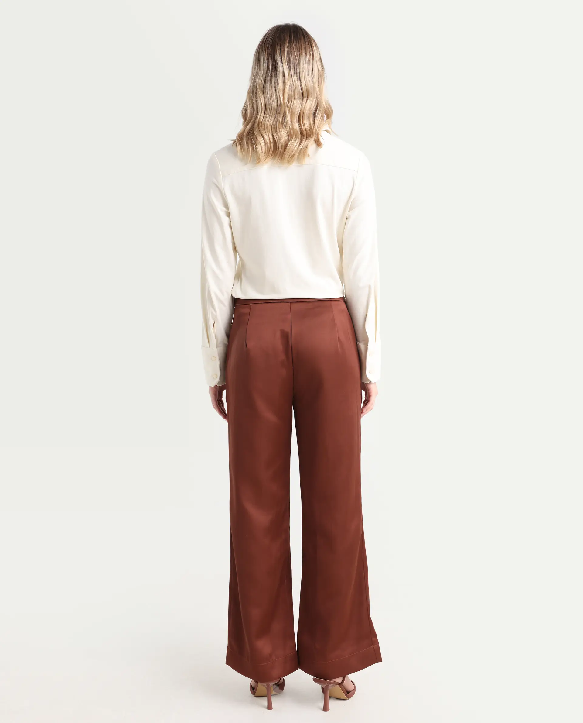 Rareism Women's Charo Brown Polyester Plain Ankle Length Tailored Trouser - Image 7