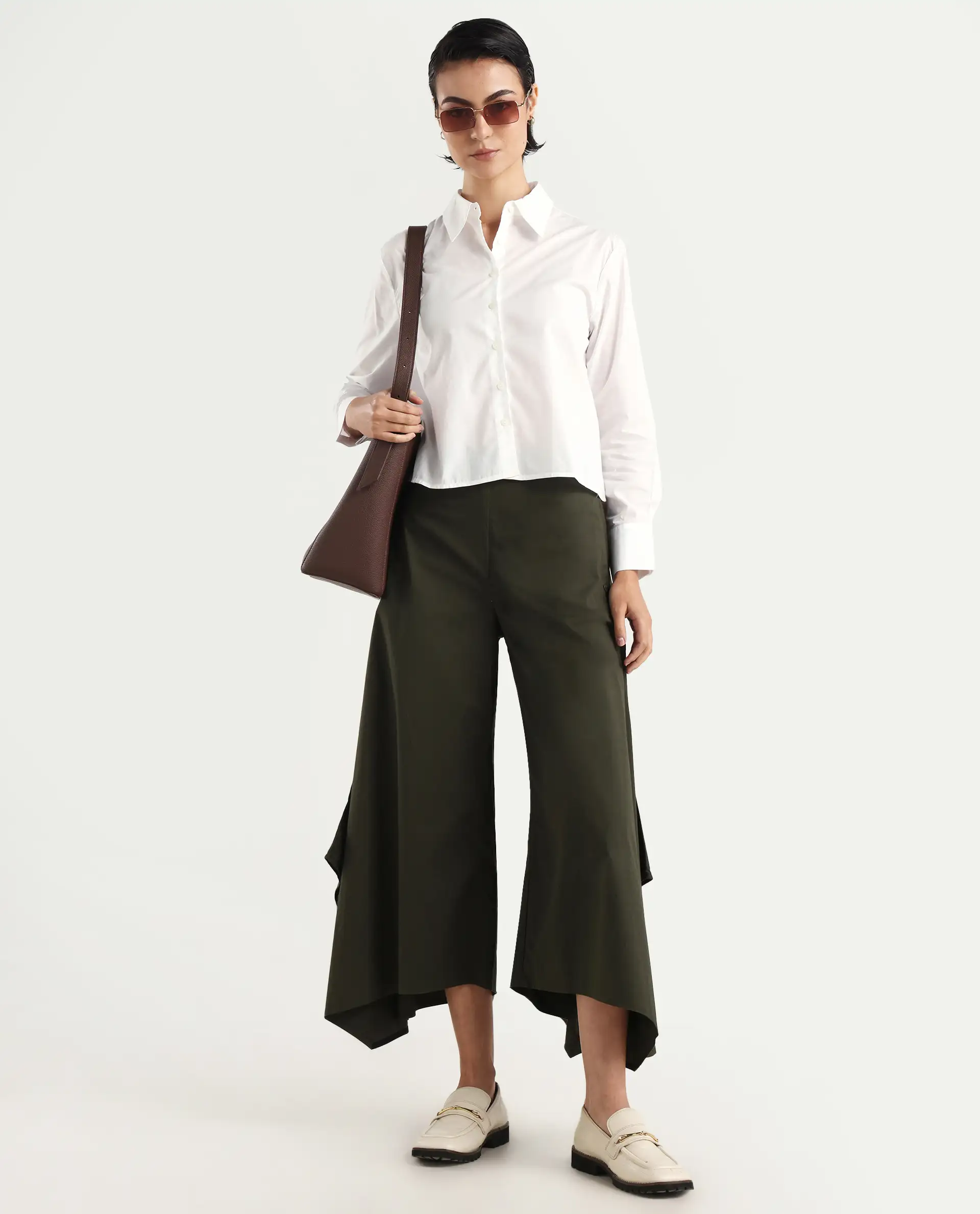 Rareism Women's Charon White Drop Collar Plain Cuffed Sleeve Regular Fit Top - Image 2