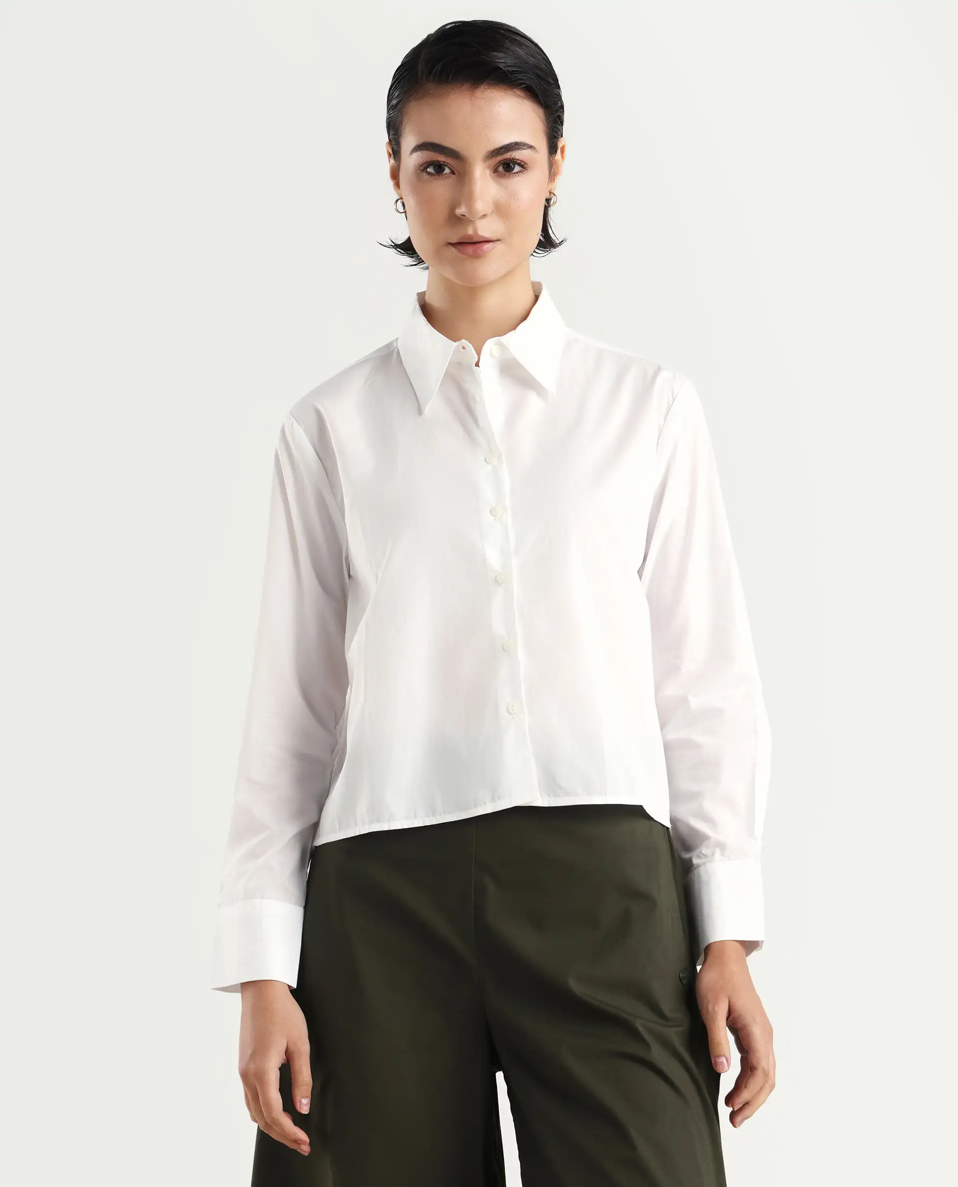 Rareism Women's Charon White Drop Collar Plain Cuffed Sleeve Regular Fit Top - Image 3
