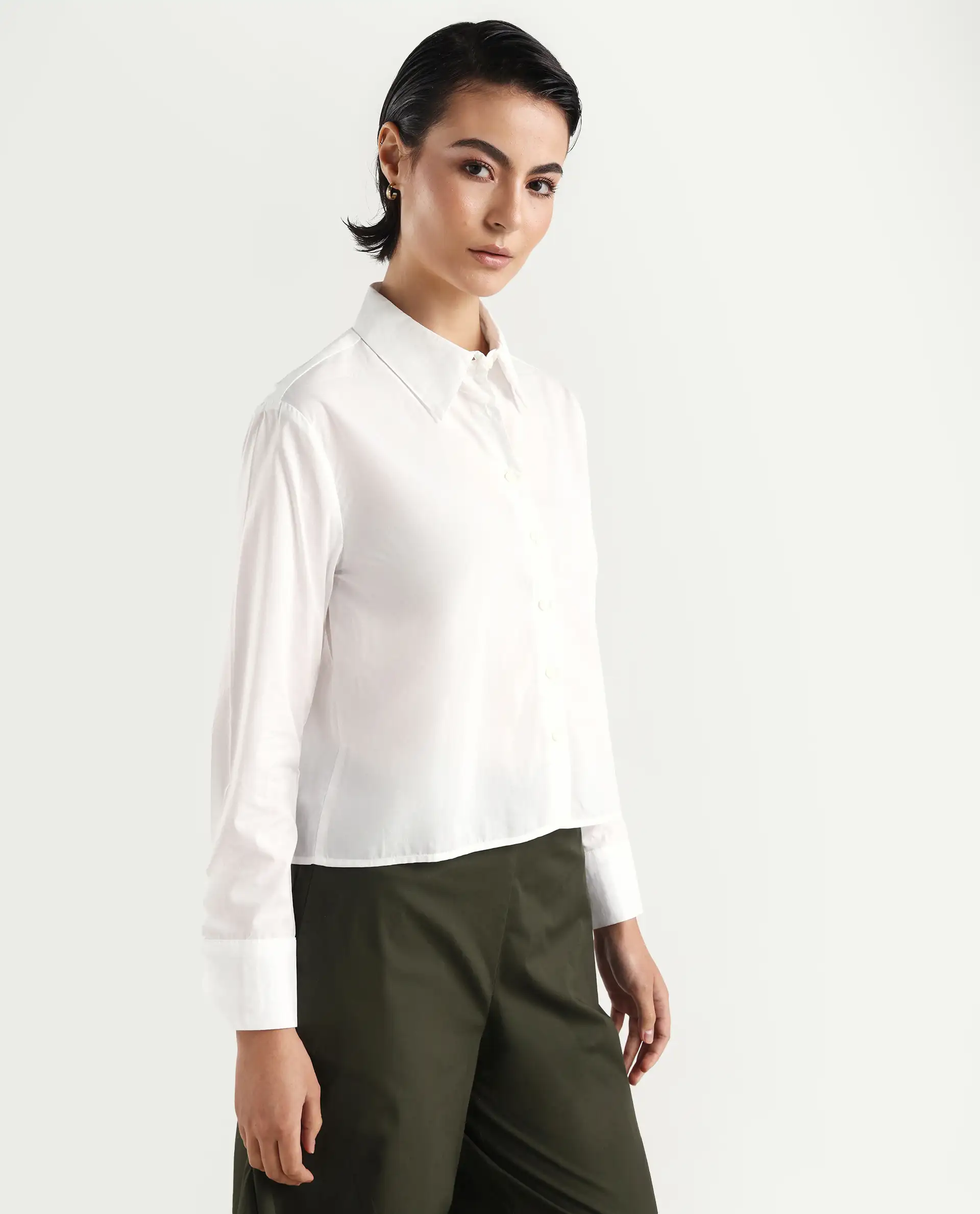 Rareism Women's Charon White Drop Collar Plain Cuffed Sleeve Regular Fit Top - Image 5