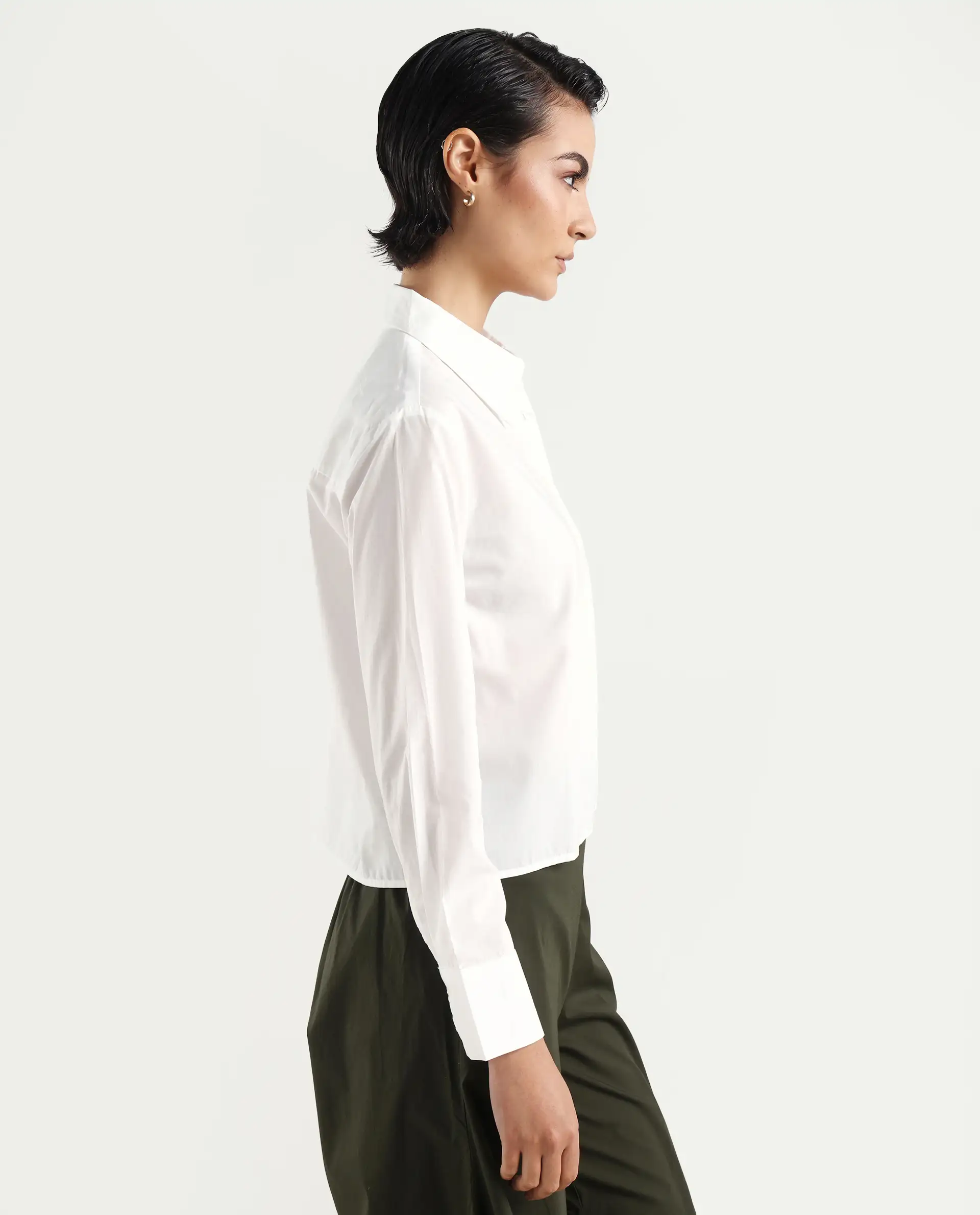 Rareism Women's Charon White Drop Collar Plain Cuffed Sleeve Regular Fit Top - Image 6