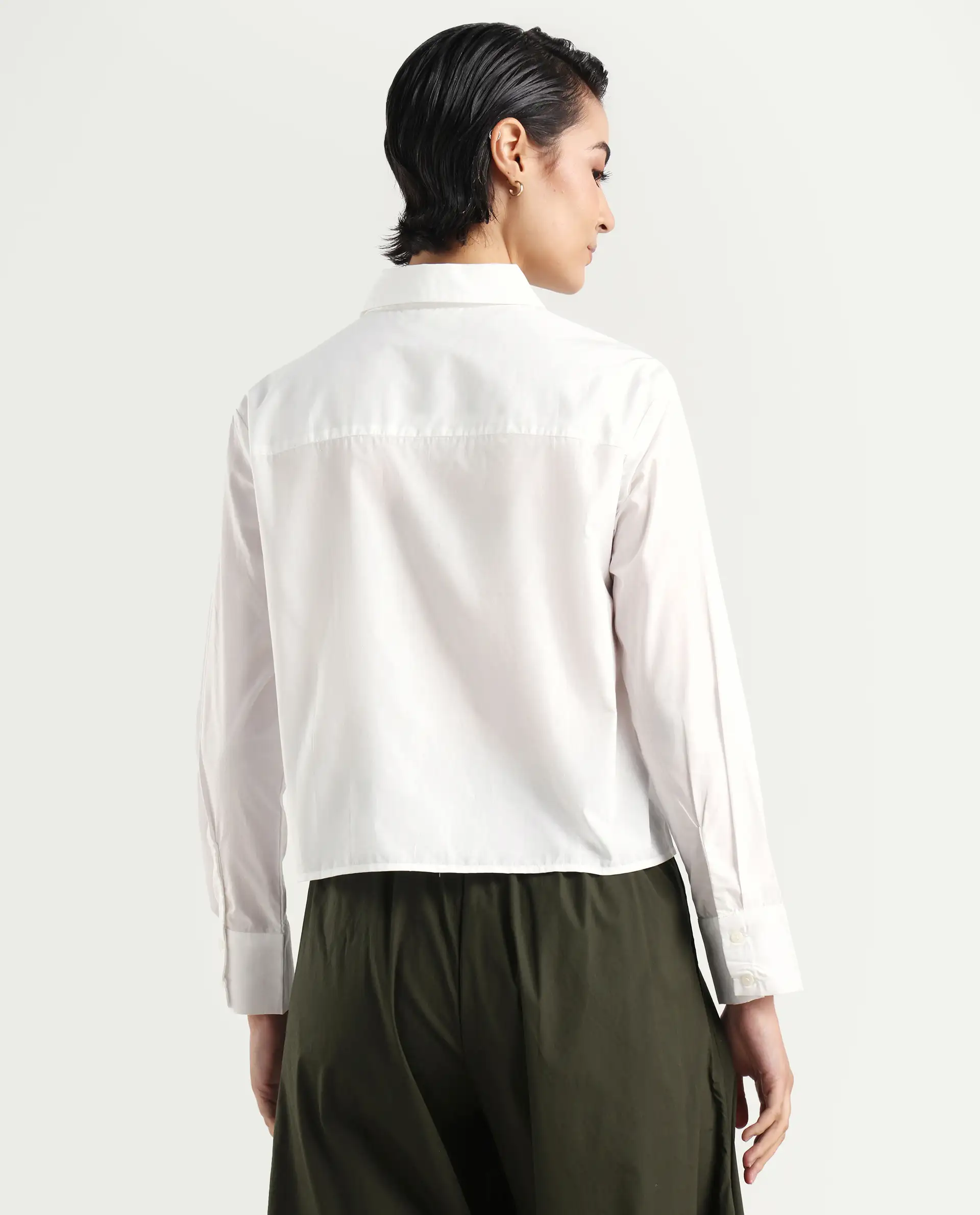 Rareism Women's Charon White Drop Collar Plain Cuffed Sleeve Regular Fit Top - Image 7