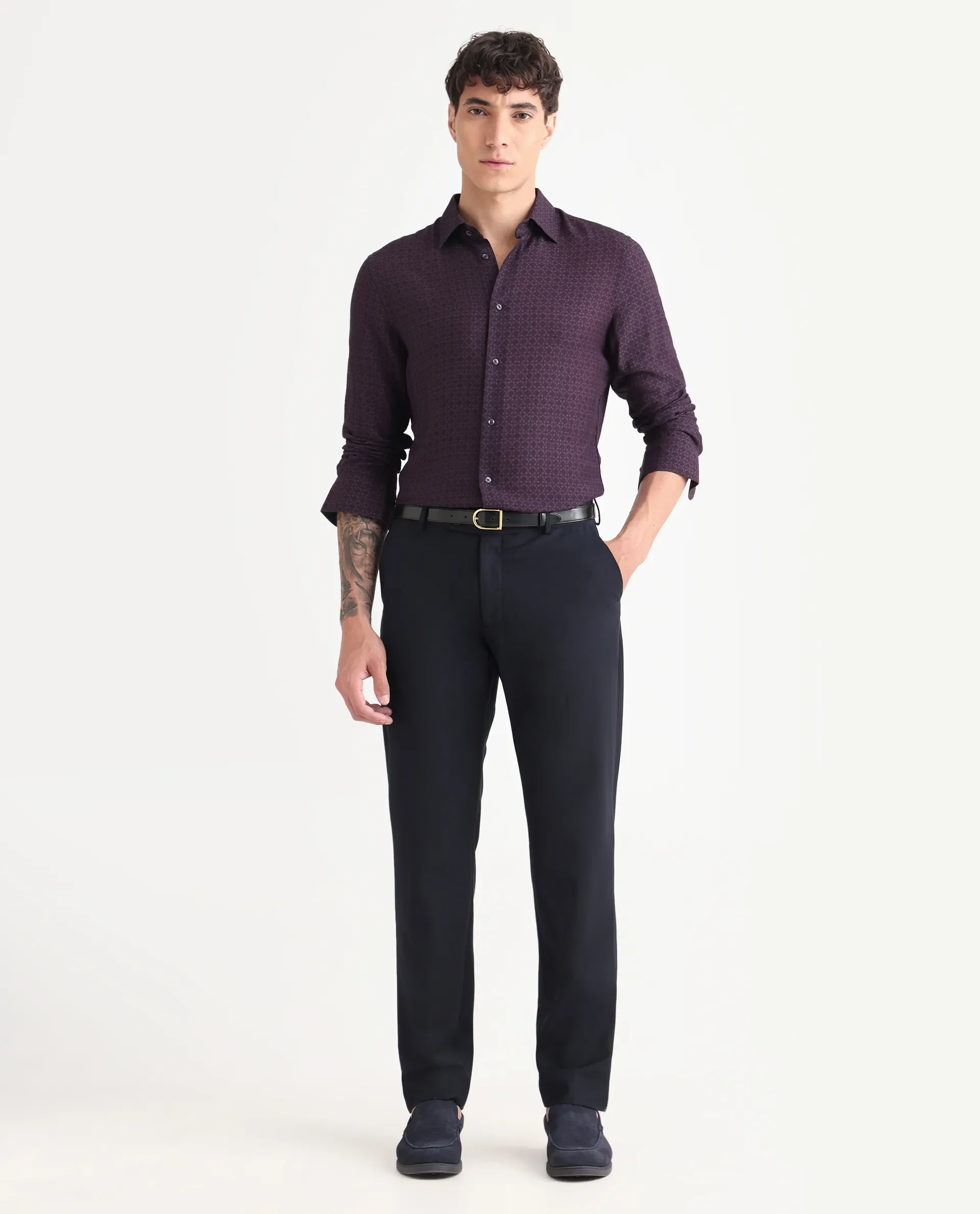 Rare Rabbit Men's Chas Dusky Purple Viscose Blend Monogram Print Regular Fit Full Sleeve Collared Shirt - Image 2