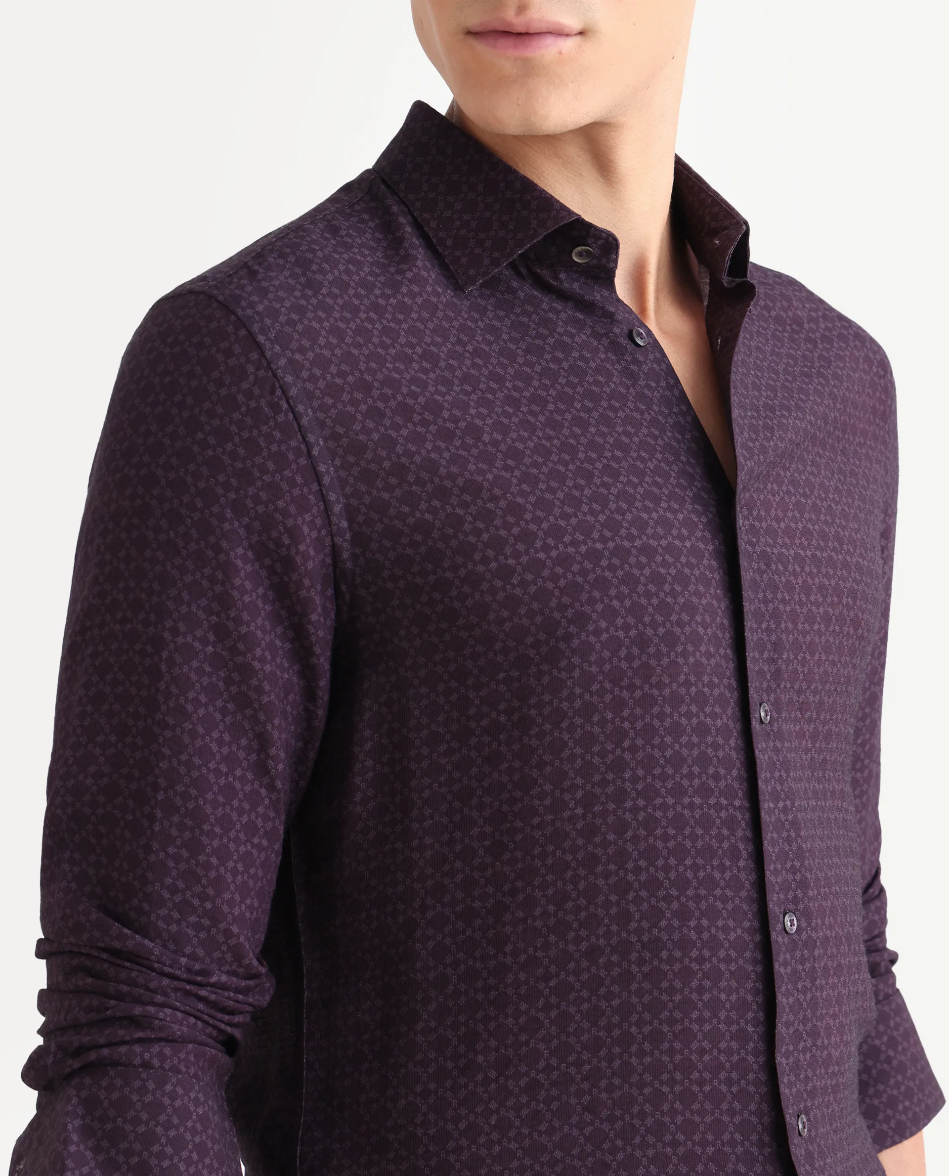 Rare Rabbit Men's Chas Dusky Purple Viscose Blend Monogram Print Regular Fit Full Sleeve Collared Shirt - Image 3