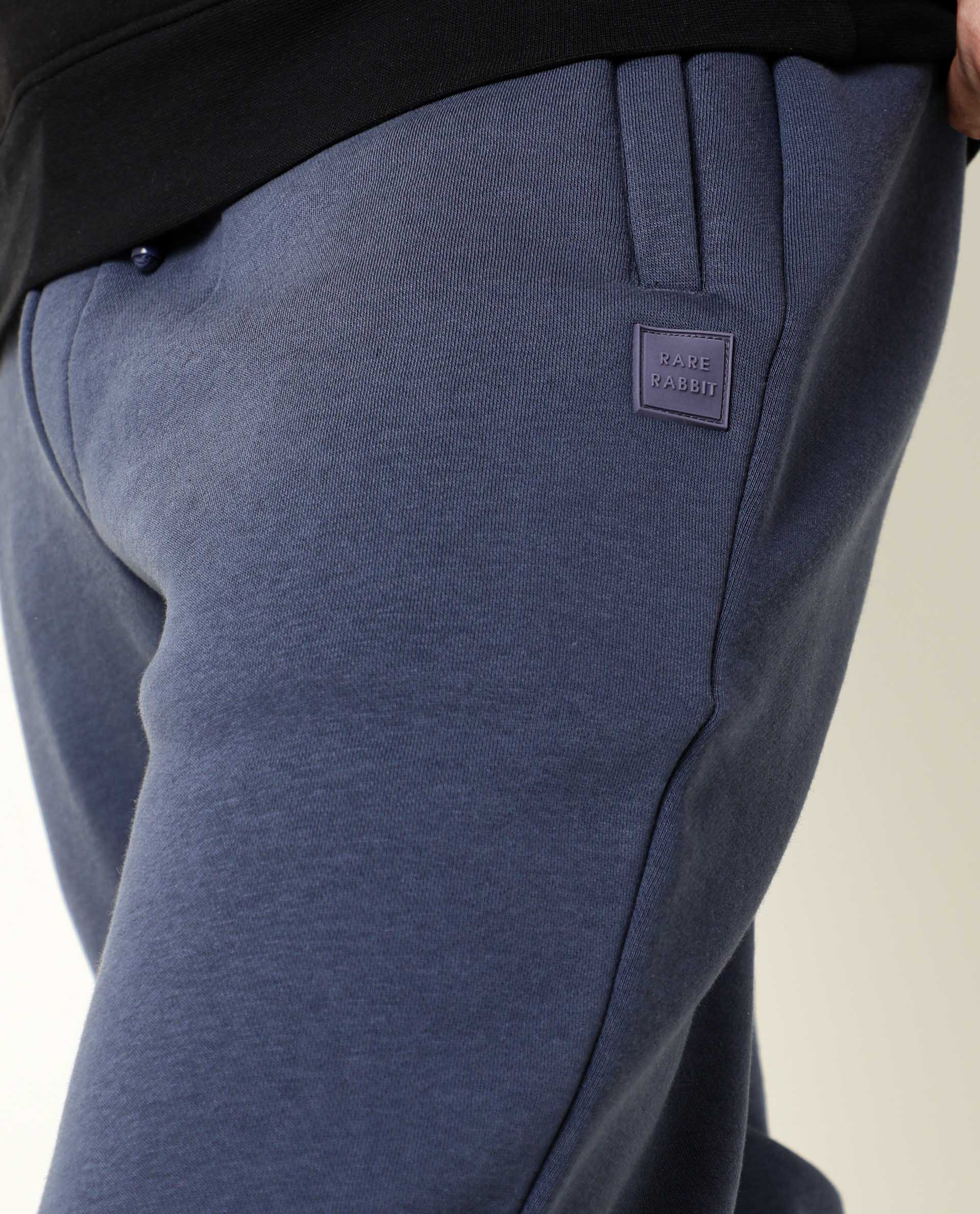 Rare Rabbit Men's Chase Blue Cotton Plain Regular Fit Track Pant - Image 3
