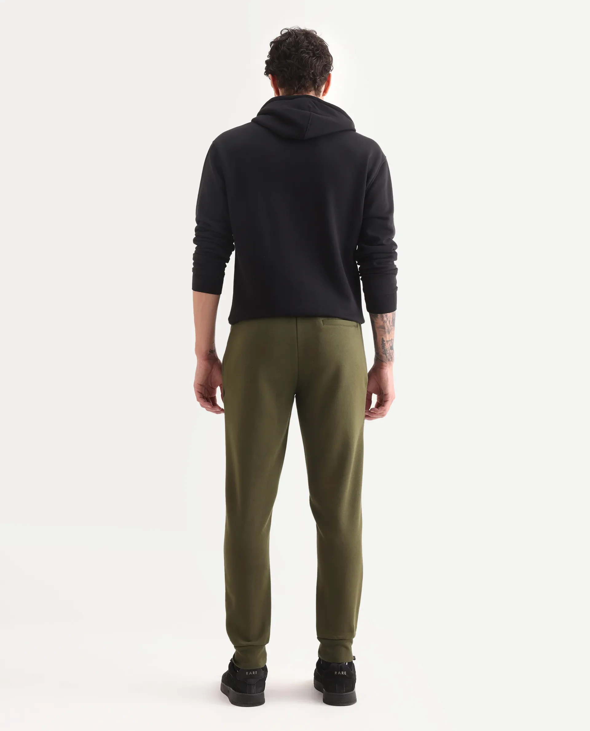 Rare Rabbit Men's Chase Olive Cotton Plain Regular Fit Jogger - Image 8