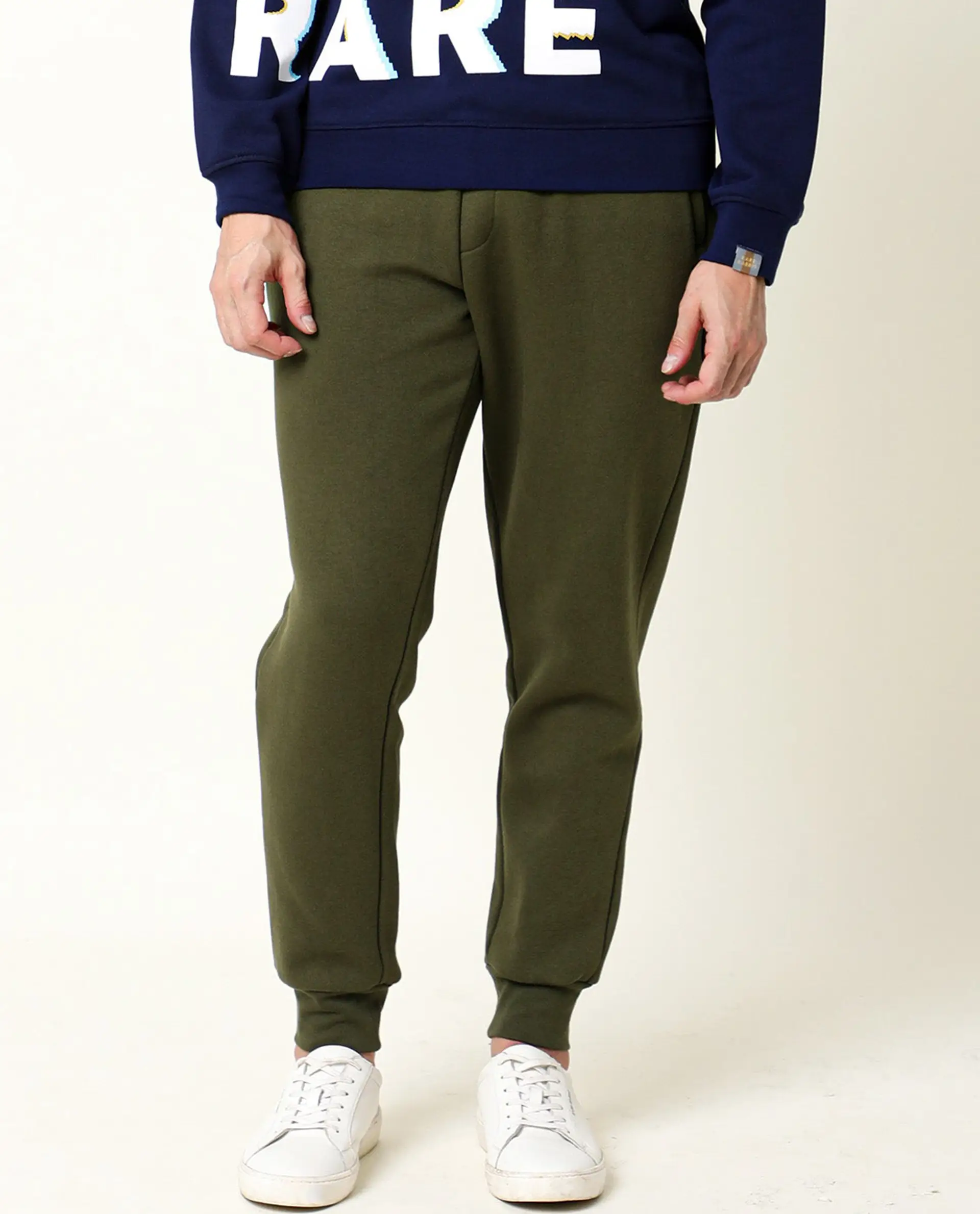 Rare Rabbit Men's Chase Olive Cotton Plain Regular Fit Jogger - Image 9