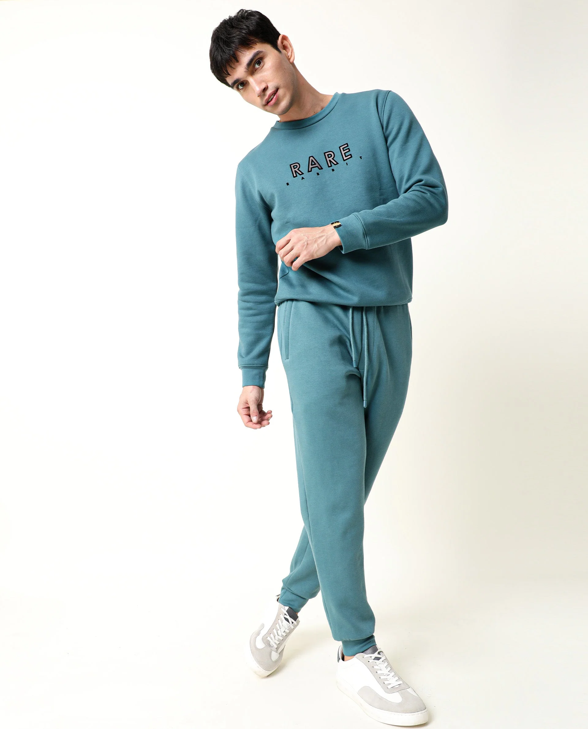 Rare Rabbit Men's Chase Turq Cotton Plain Slim Fit Track Pant - Image 2