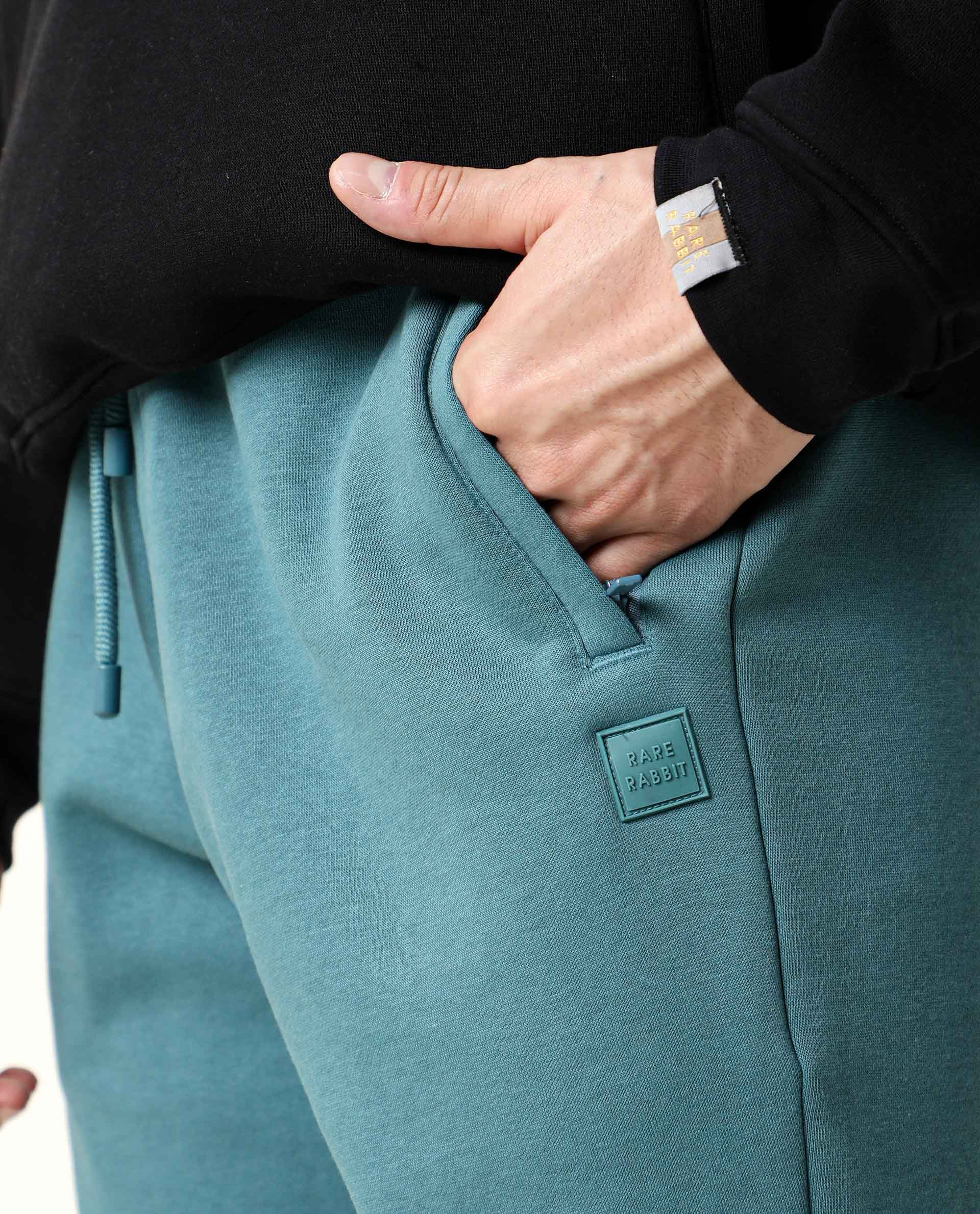 Rare Rabbit Men's Chase Turq Cotton Plain Slim Fit Track Pant - Image 3
