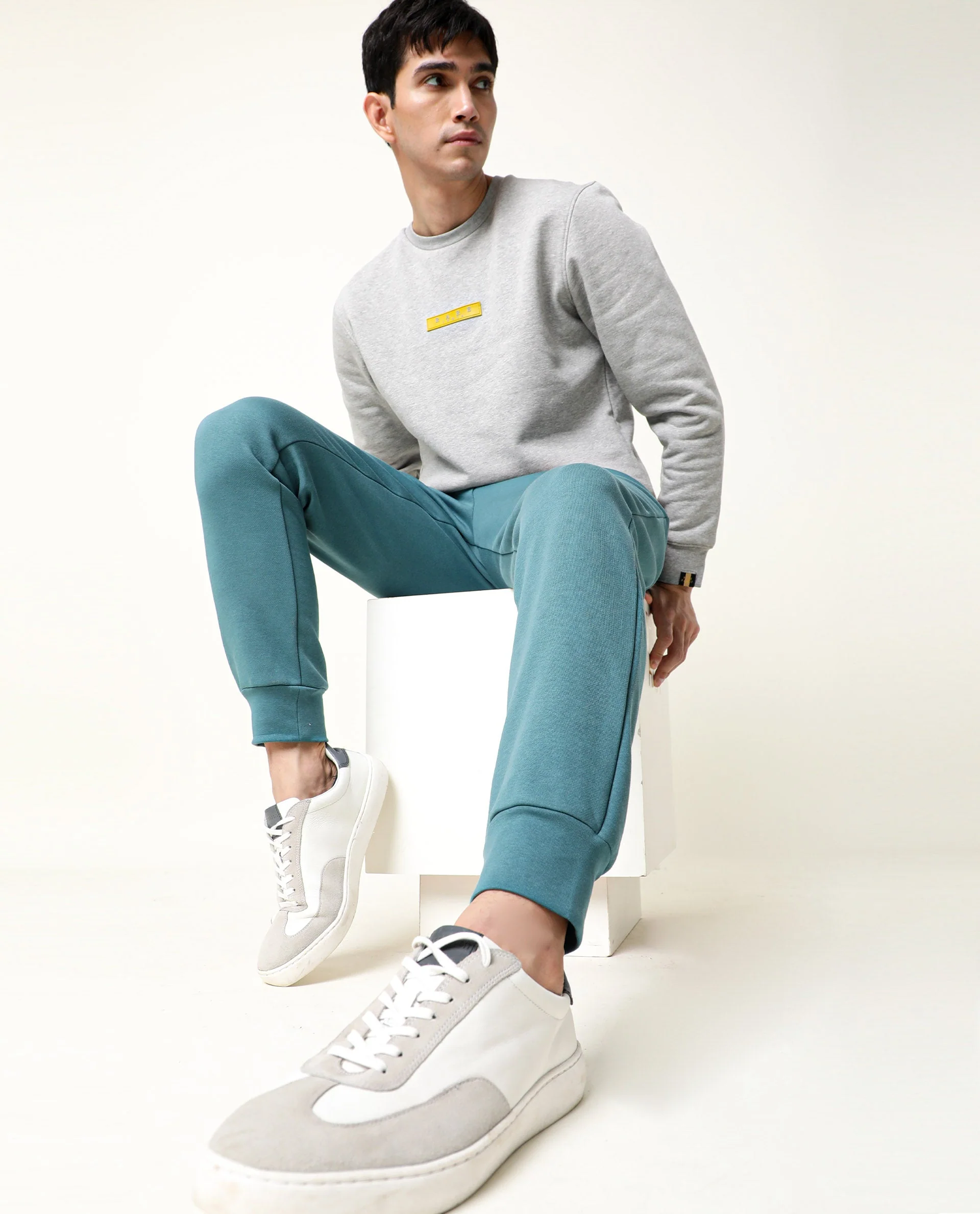Rare Rabbit Men's Chase Turq Cotton Plain Slim Fit Track Pant - Image 6