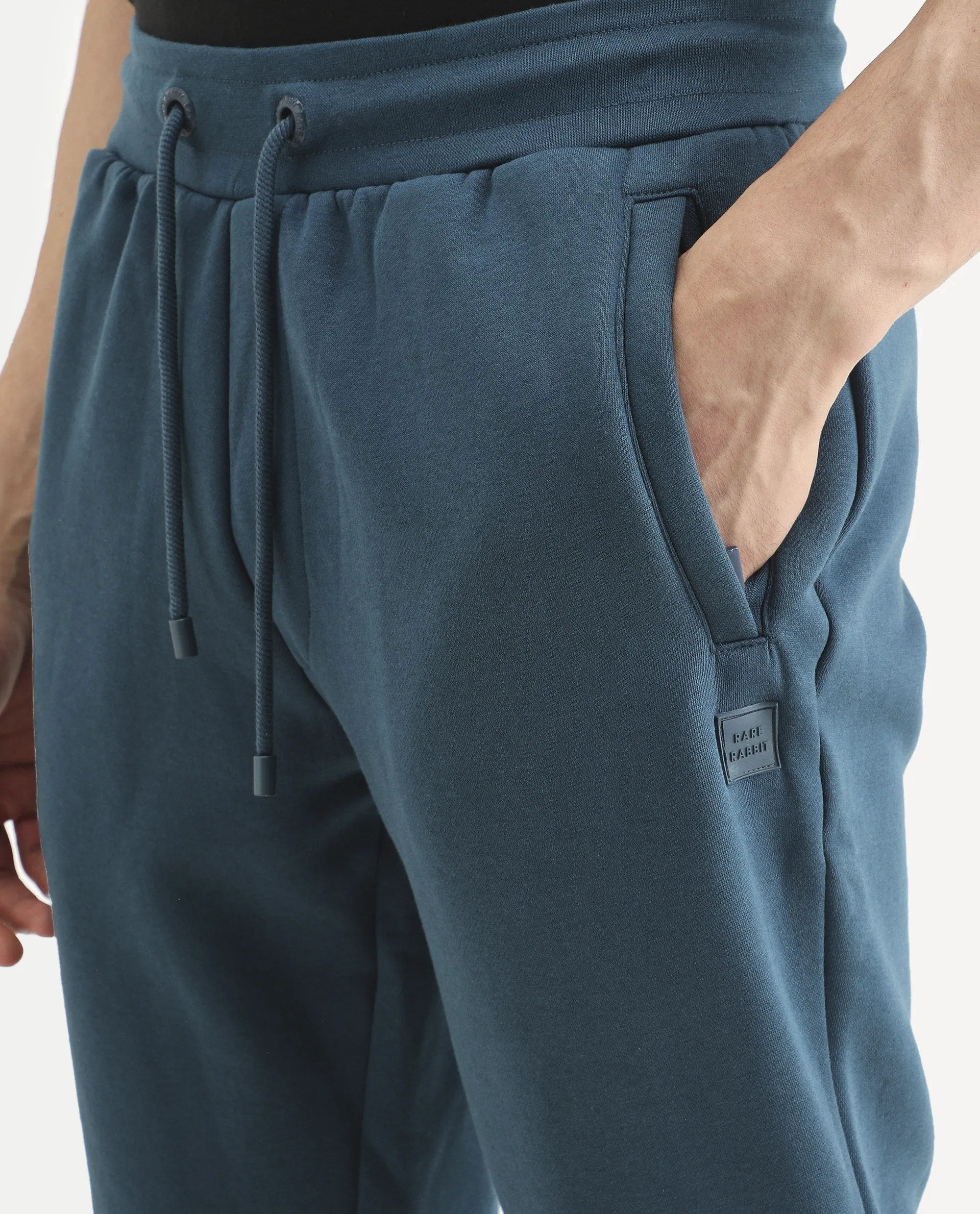Rare Rabbit Men's Chase Petrol Cotton Plain Regular Fit Track Pant