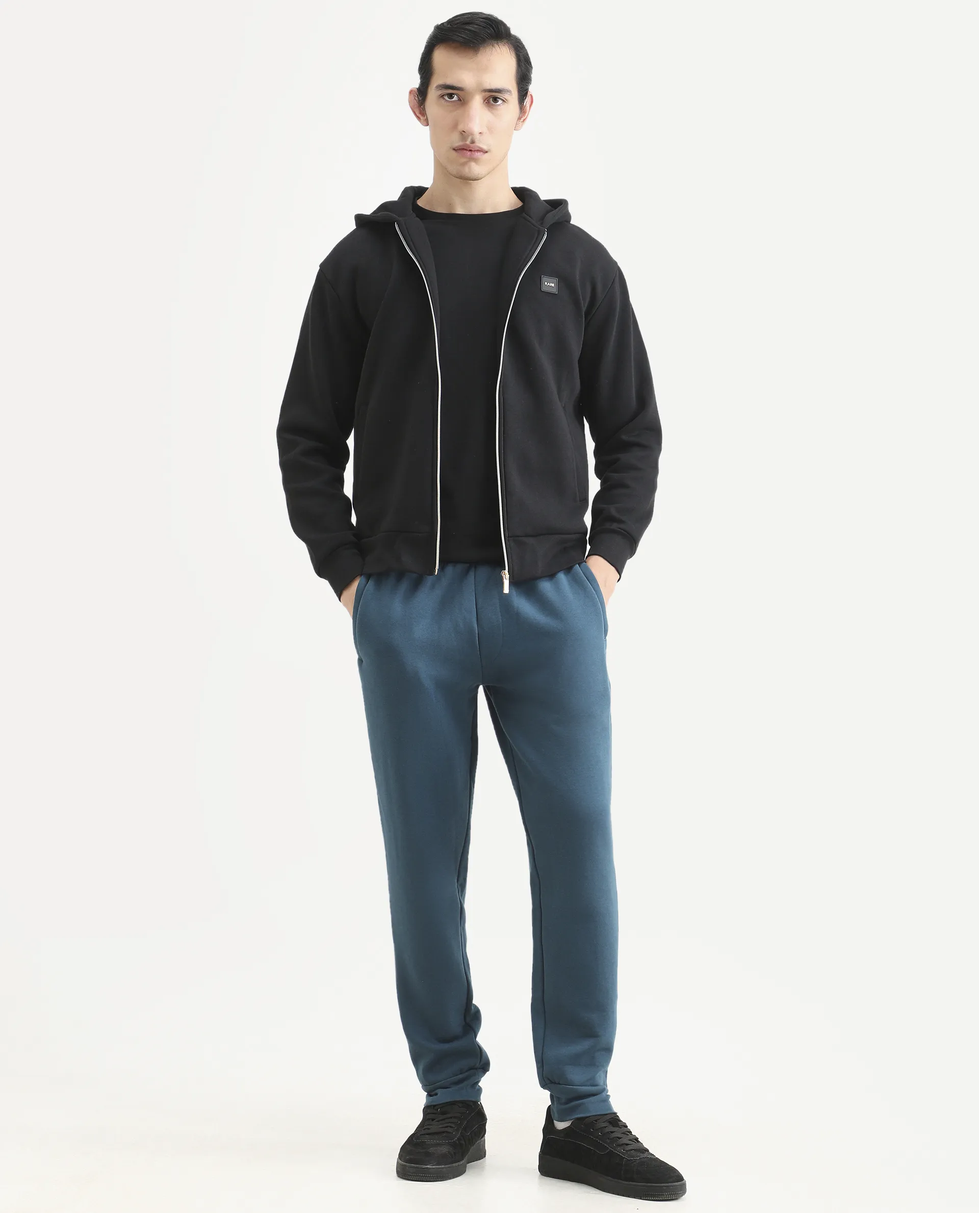 Rare Rabbit Men's Chase Petrol Cotton Plain Regular Fit Track Pant - Image 3