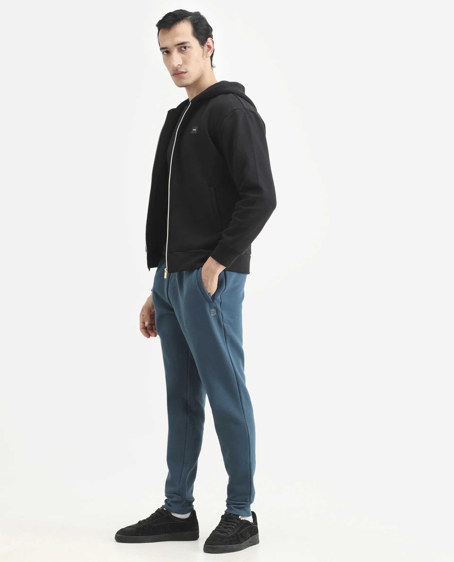 Rare Rabbit Men's Chase Petrol Cotton Plain Regular Fit Track Pant - Image 6