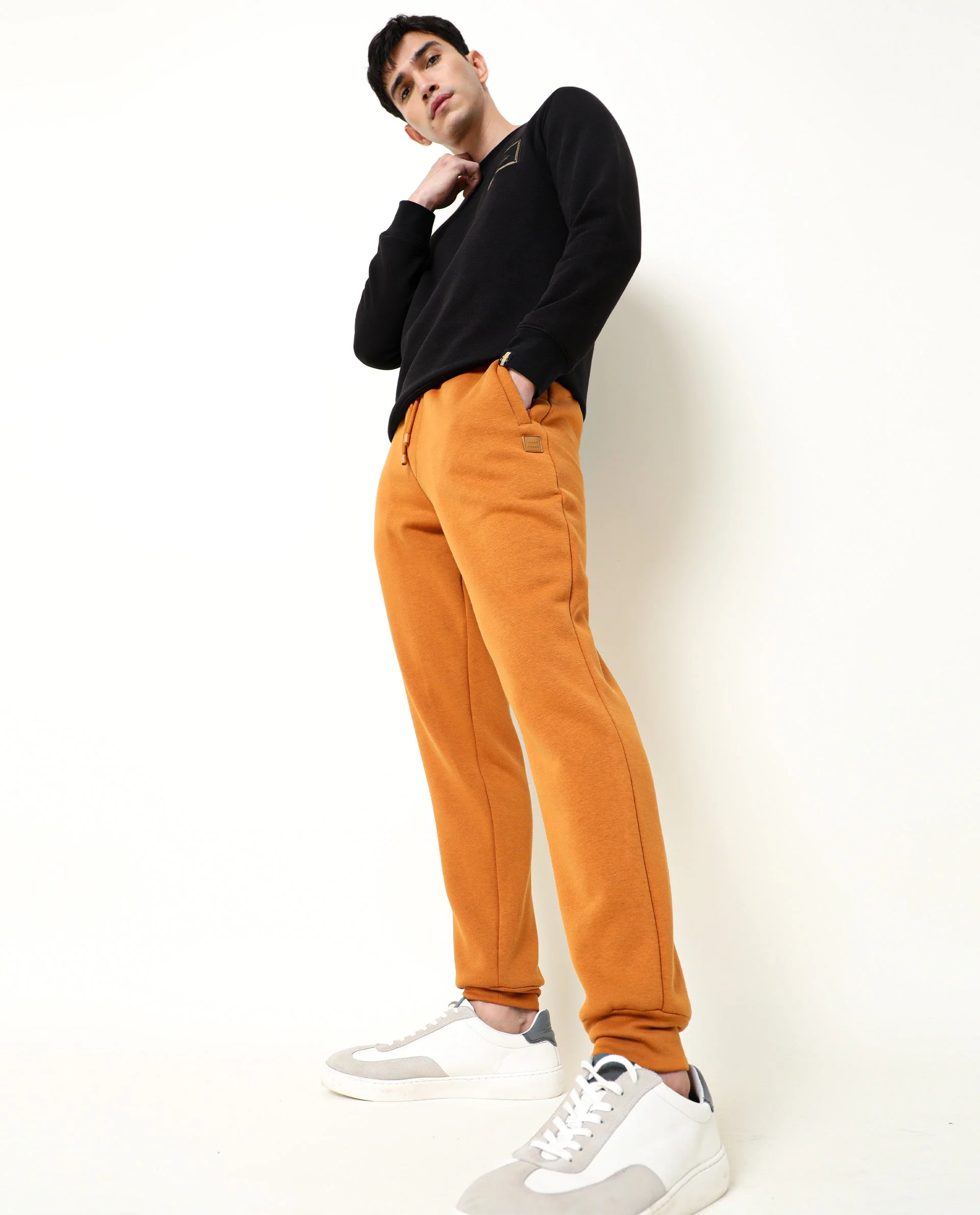 Rare Rabbit Men's Chase Rust Cotton Plain Regular Fit Track Pant - Image 2