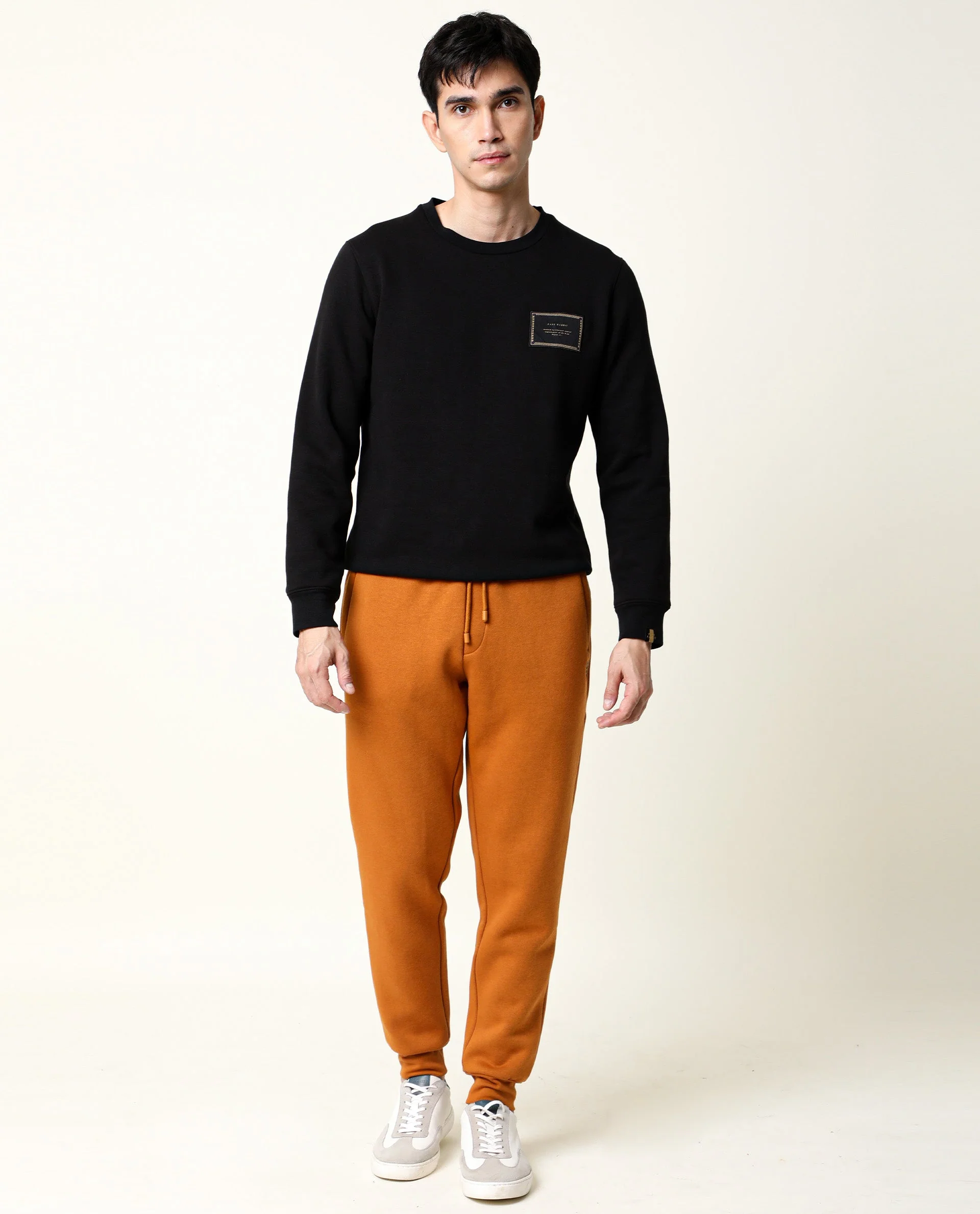 Rare Rabbit Men's Chase Rust Cotton Plain Regular Fit Track Pant - Image 3
