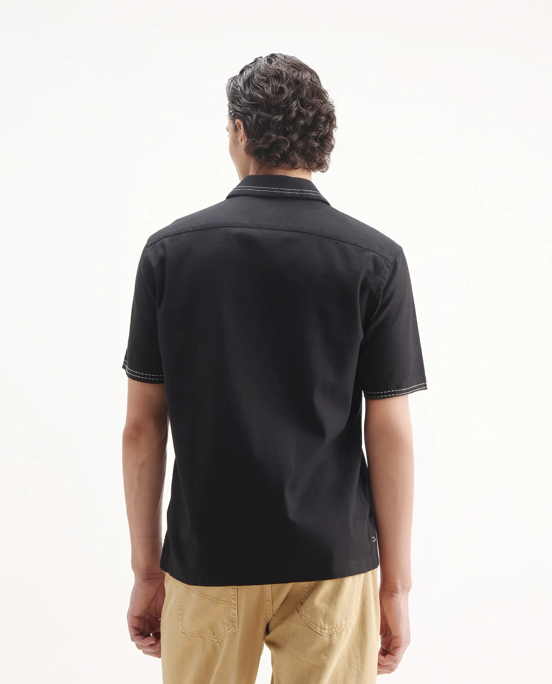 Rare Rabbit Men's Chate Black Cotton Embroidered Relaxed Fit Half Sleeve Cuban Collar Shirt - Image 7