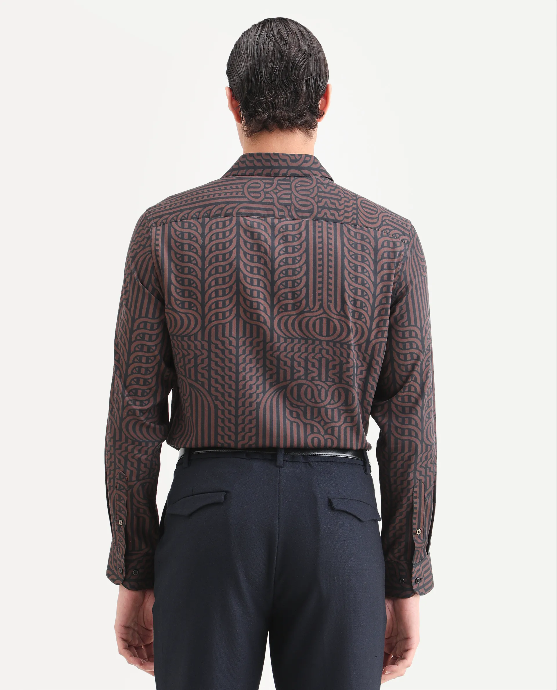 Rare Rabbit Men's Chel Brown Cotton Blend Fabric Full Sleeve Spread Collar Regular Fit Geometric Print Shirt - Image 7