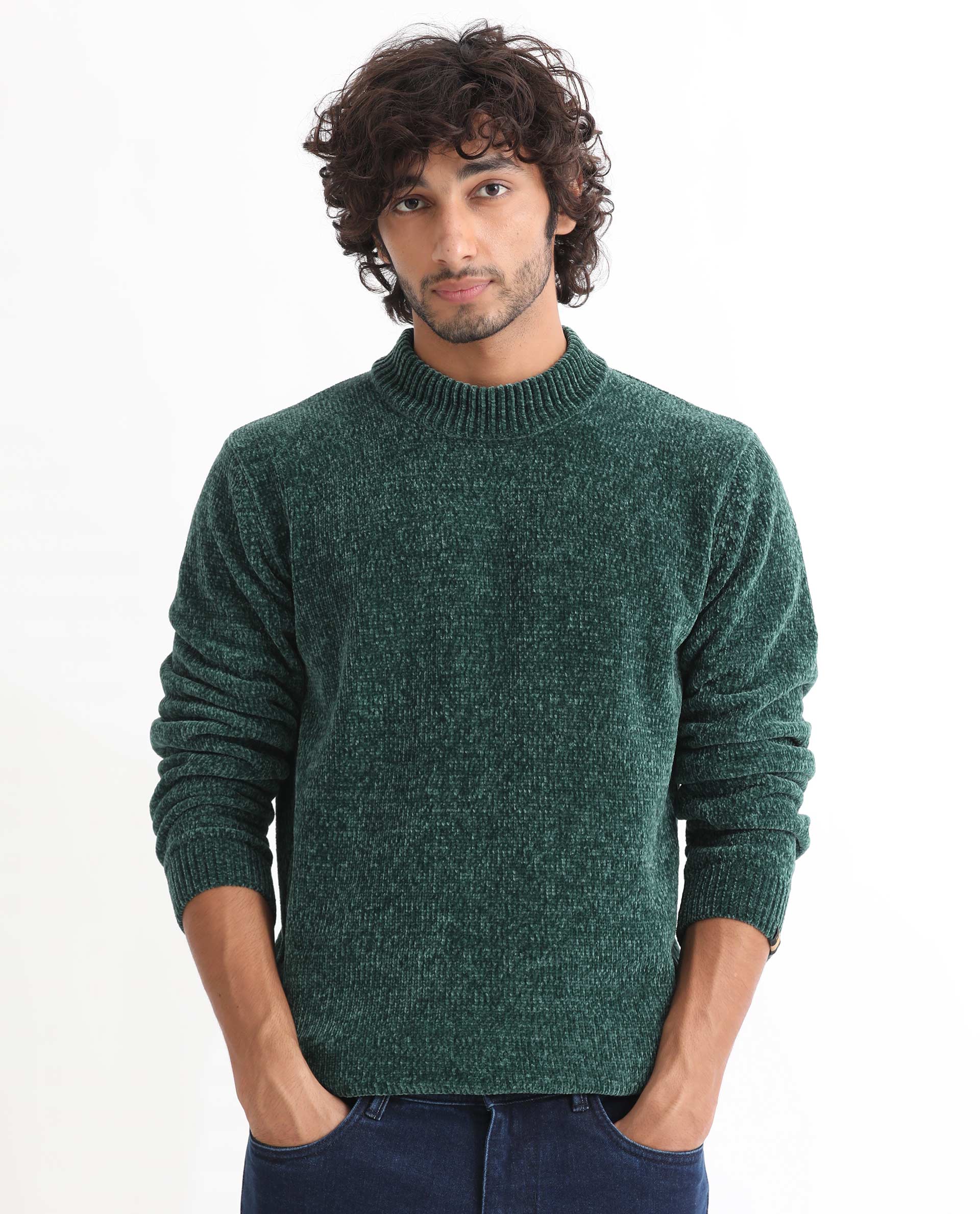 Rare Rabbit Men's Chen Green Polyester Textured Relaxed Fit Full Sleeve High Neck Sweater - Image 10
