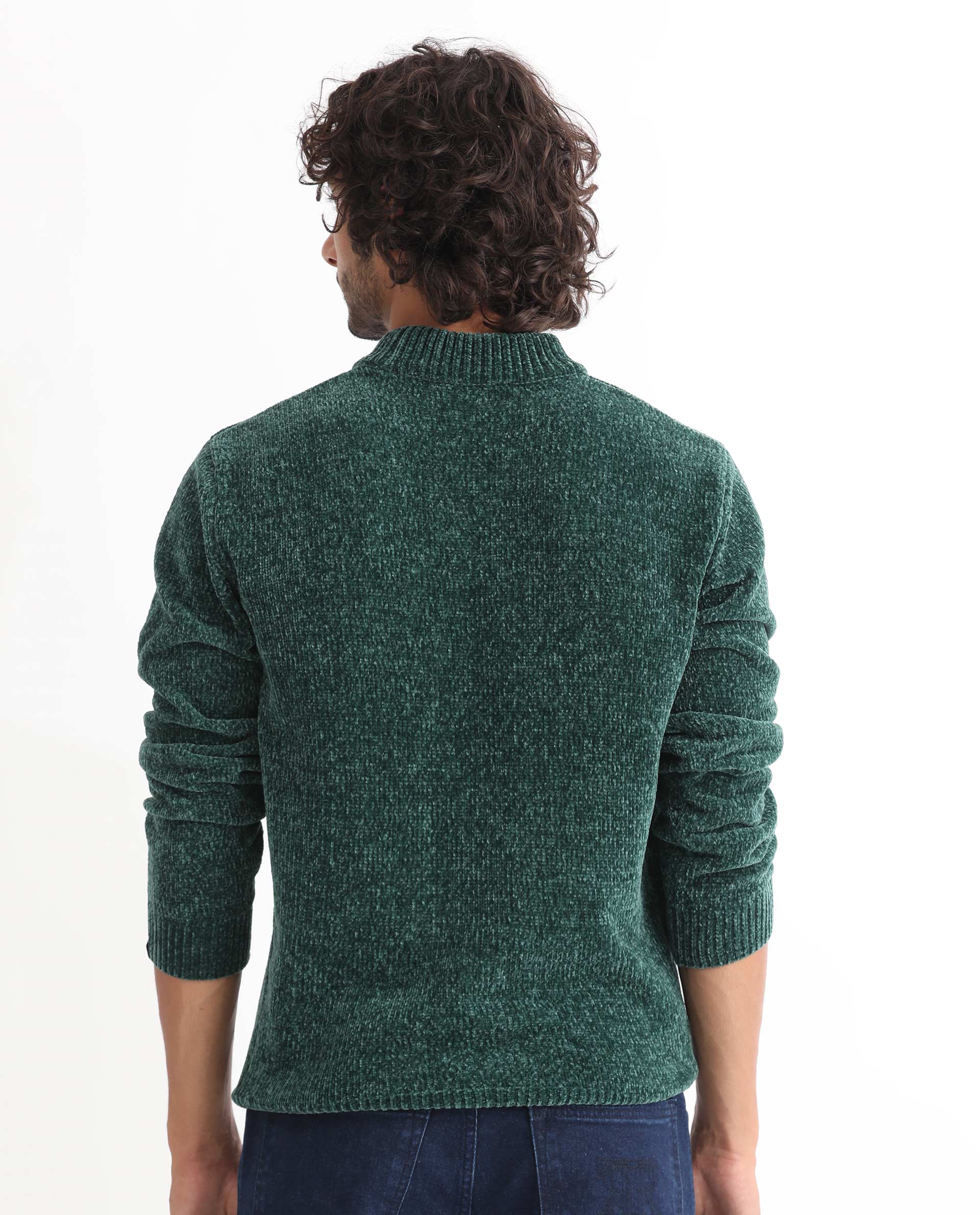 Rare Rabbit Men's Chen Green Polyester Textured Relaxed Fit Full Sleeve High Neck Sweater - Image 11