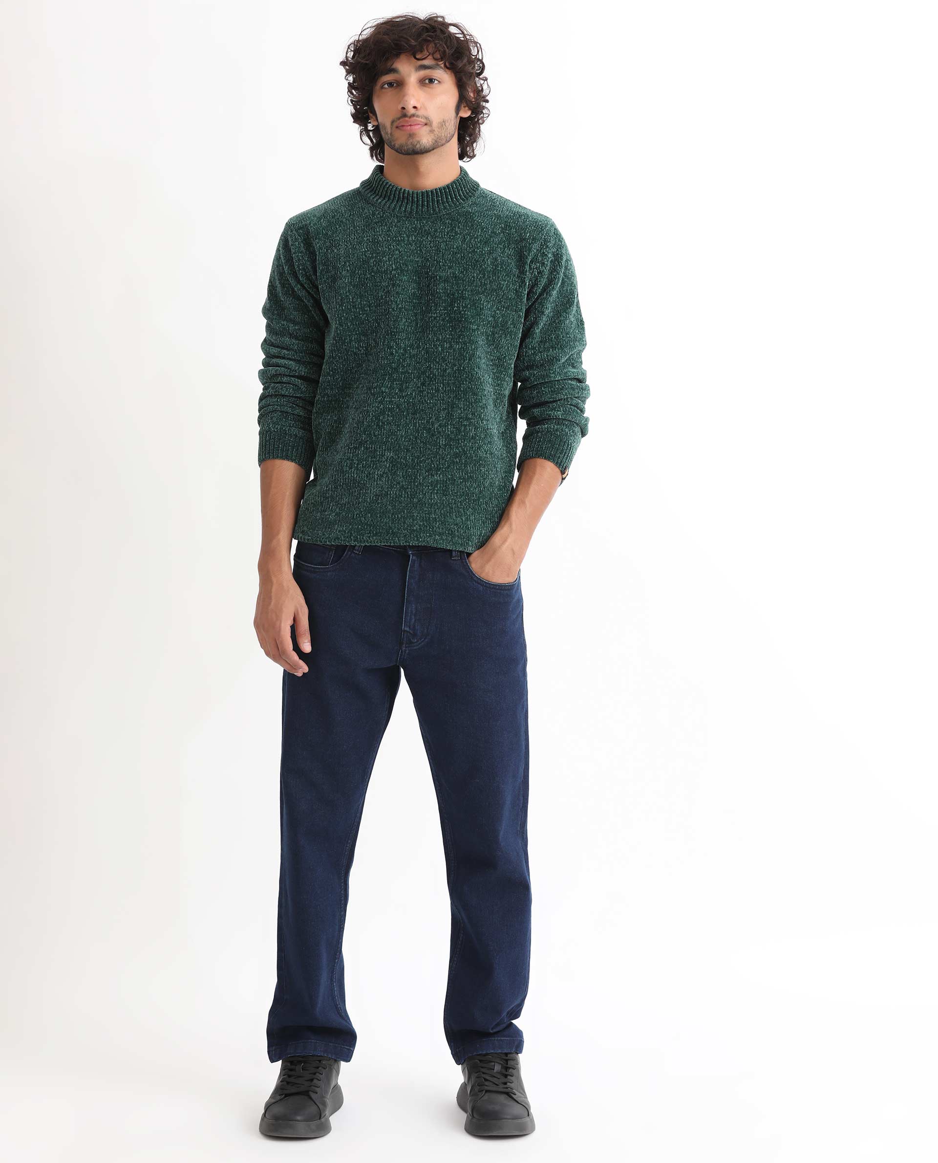 Rare Rabbit Men's Chen Green Polyester Textured Relaxed Fit Full Sleeve High Neck Sweater - Image 3