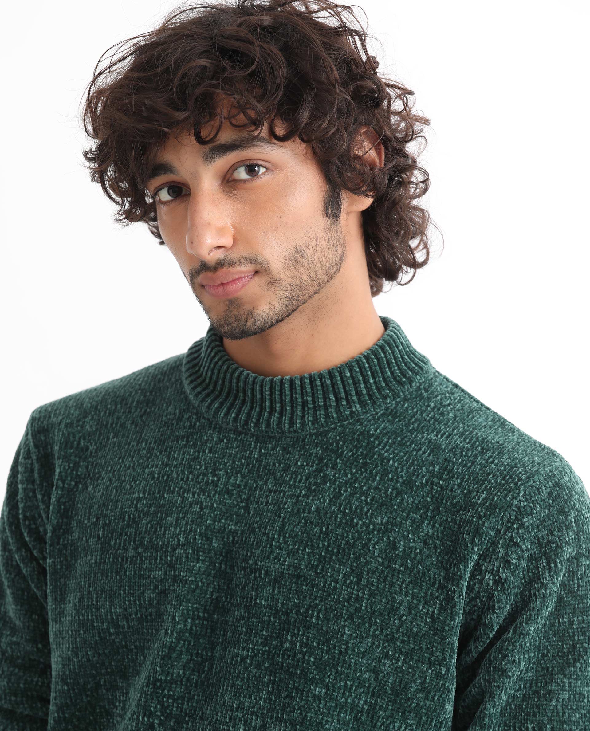 Rare Rabbit Men's Chen Green Polyester Textured Relaxed Fit Full Sleeve High Neck Sweater - Image 6