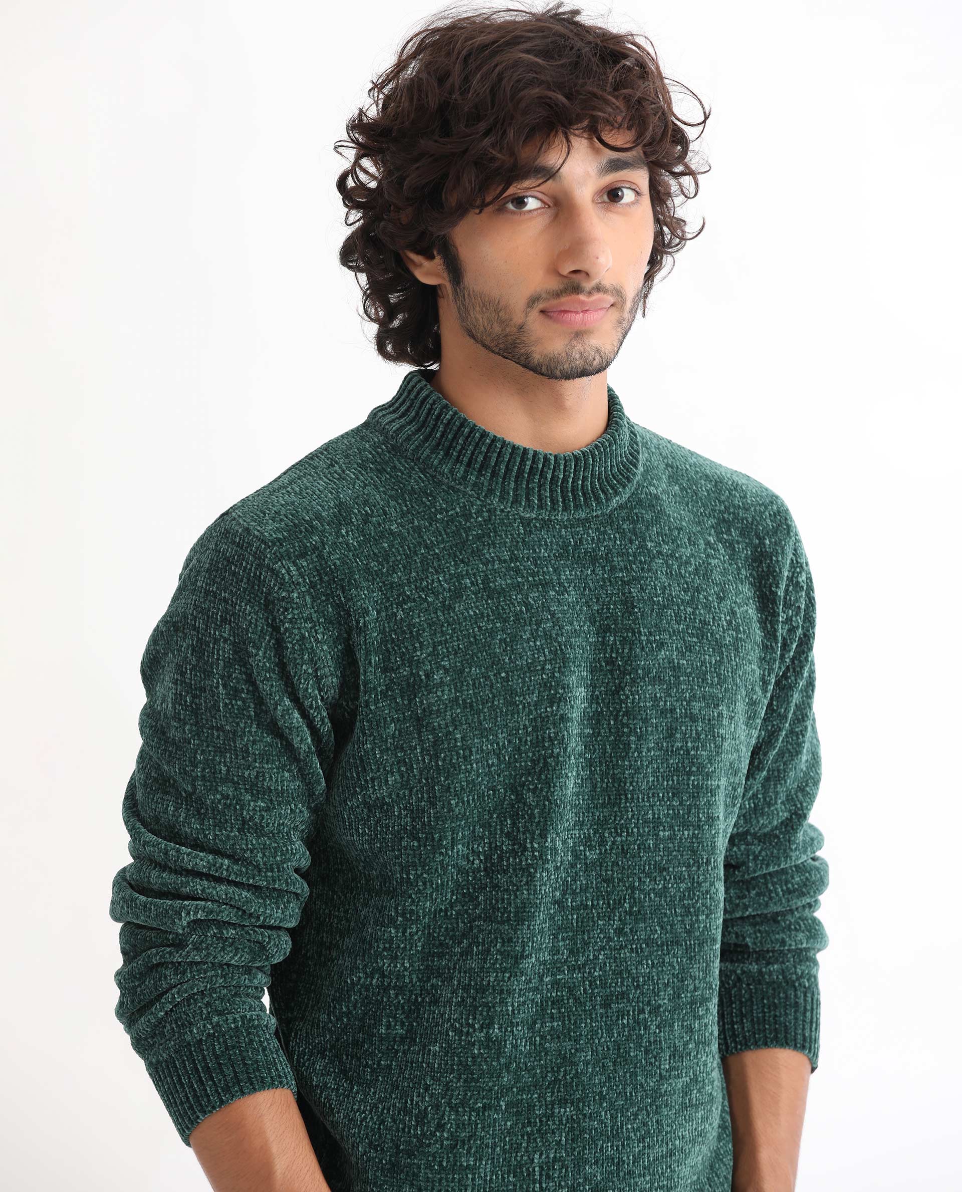Rare Rabbit Men's Chen Green Polyester Textured Relaxed Fit Full Sleeve High Neck Sweater - Image 7