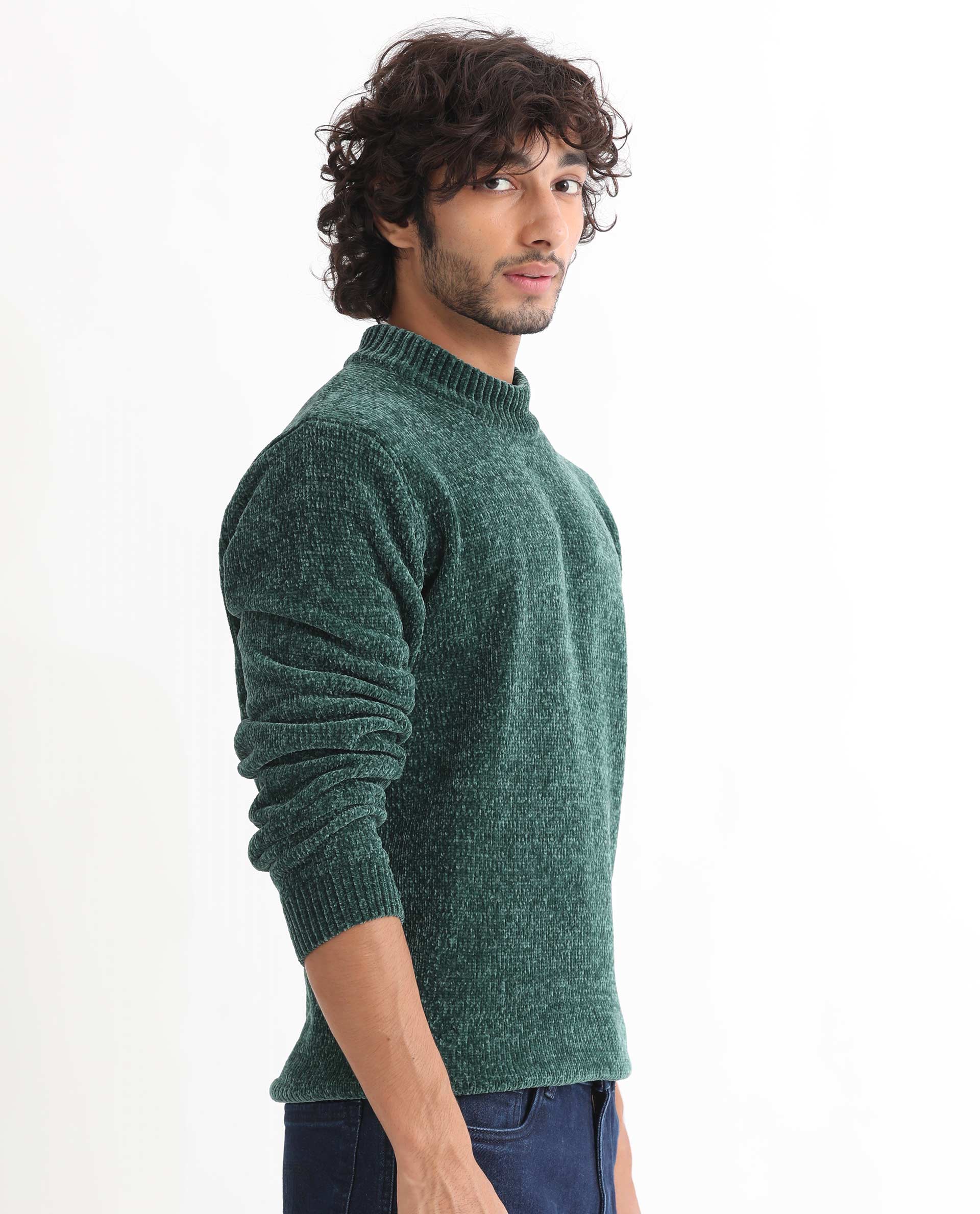 Rare Rabbit Men's Chen Green Polyester Textured Relaxed Fit Full Sleeve High Neck Sweater - Image 9