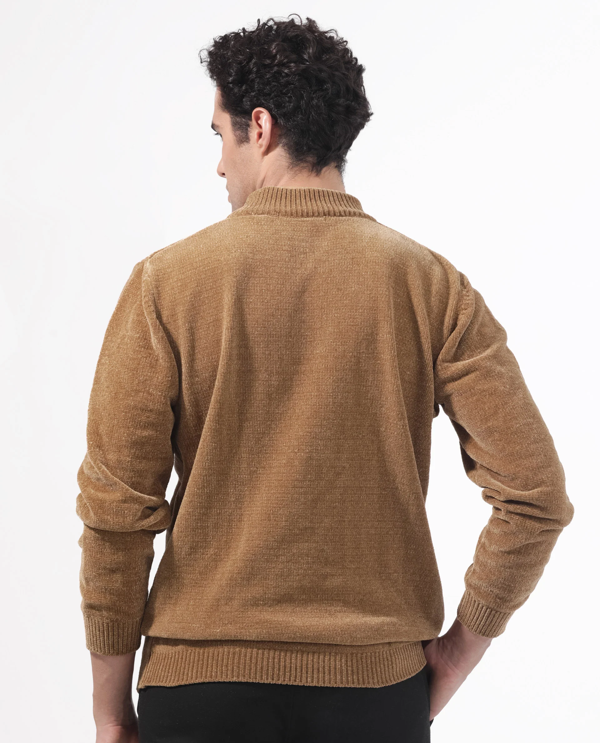 Rare Rabbit Men's Chenee Brown Cotton Textured Relaxed Fit Full Sleeve High Neck Sweater - Image 10