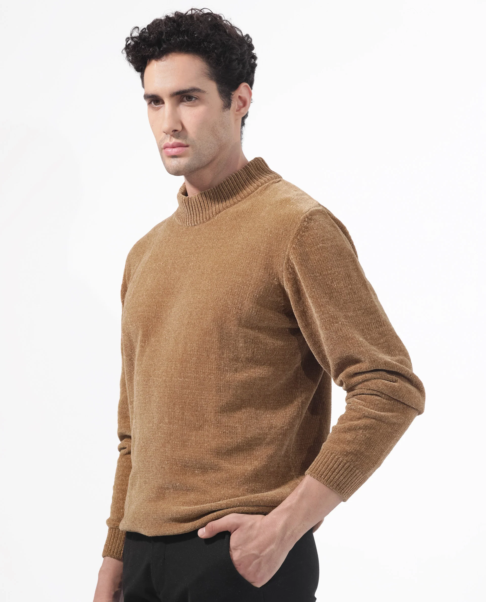 Rare Rabbit Men's Chenee Brown Cotton Textured Relaxed Fit Full Sleeve High Neck Sweater - Image 7