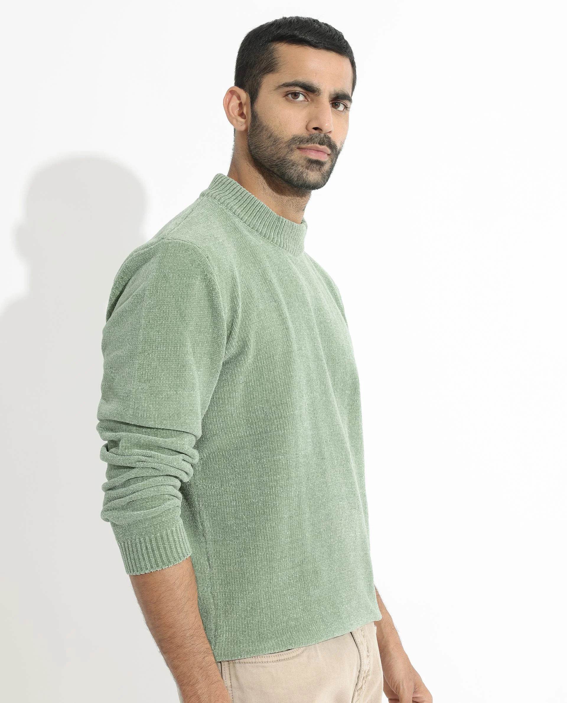 Rare Rabbit Men's Chenee Green Textured Relaxed Fit Full Sleeve High Neck Sweater - Image 4
