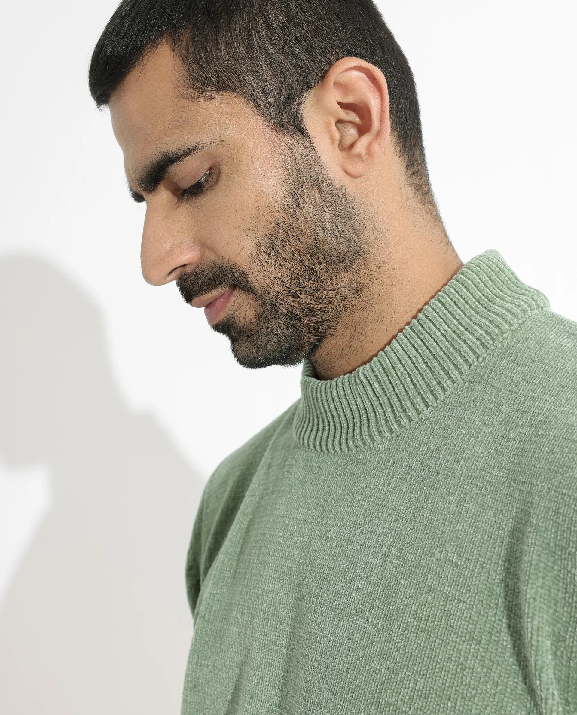 Rare Rabbit Men's Chenee Green Textured Relaxed Fit Full Sleeve High Neck Sweater - Image 5