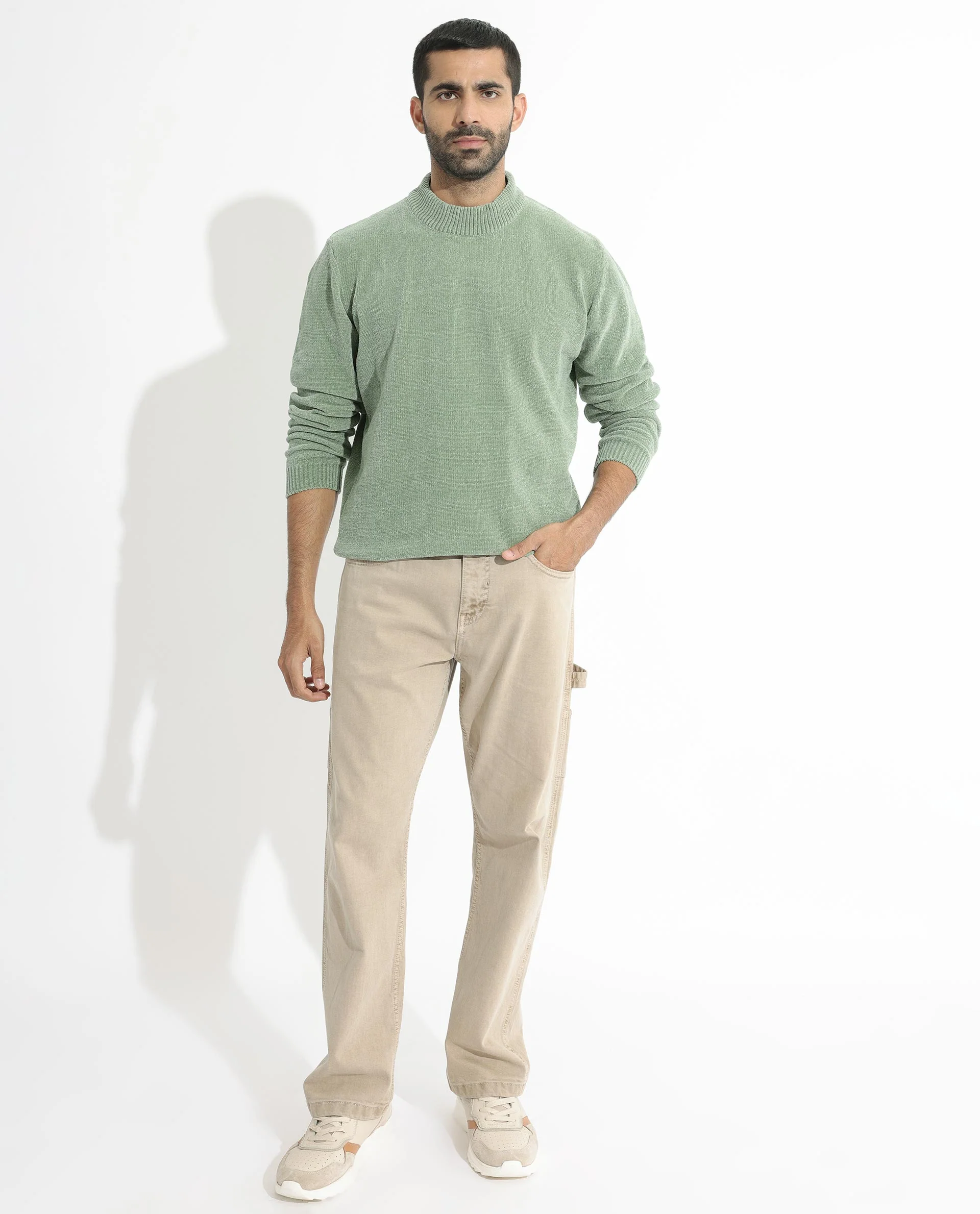 Rare Rabbit Men's Chenee Green Textured Relaxed Fit Full Sleeve High Neck Sweater - Image 7